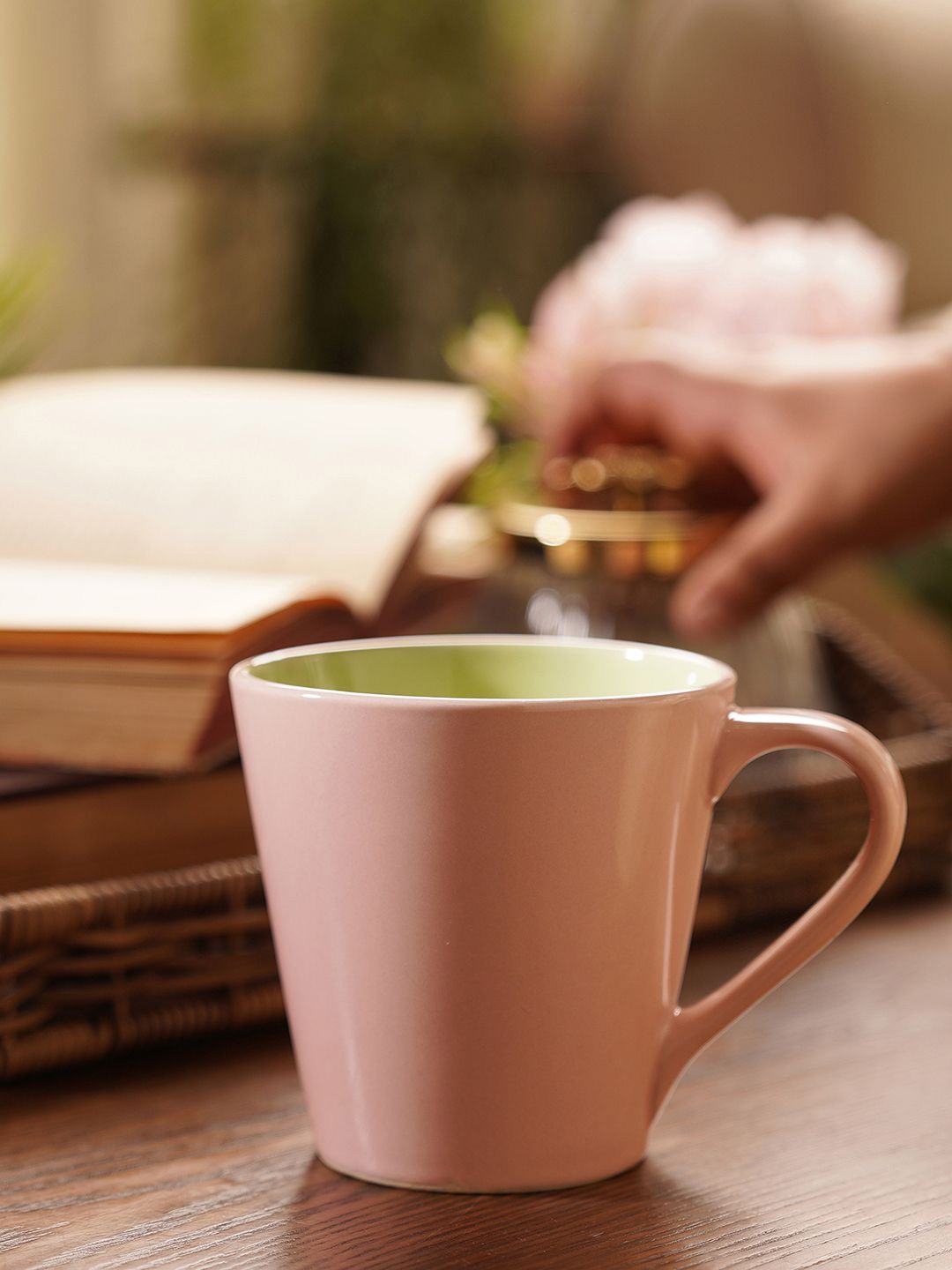 

Pure Home and Living Pink & Green 2 Pieces Ceramic Matte Mugs-300 ml Each