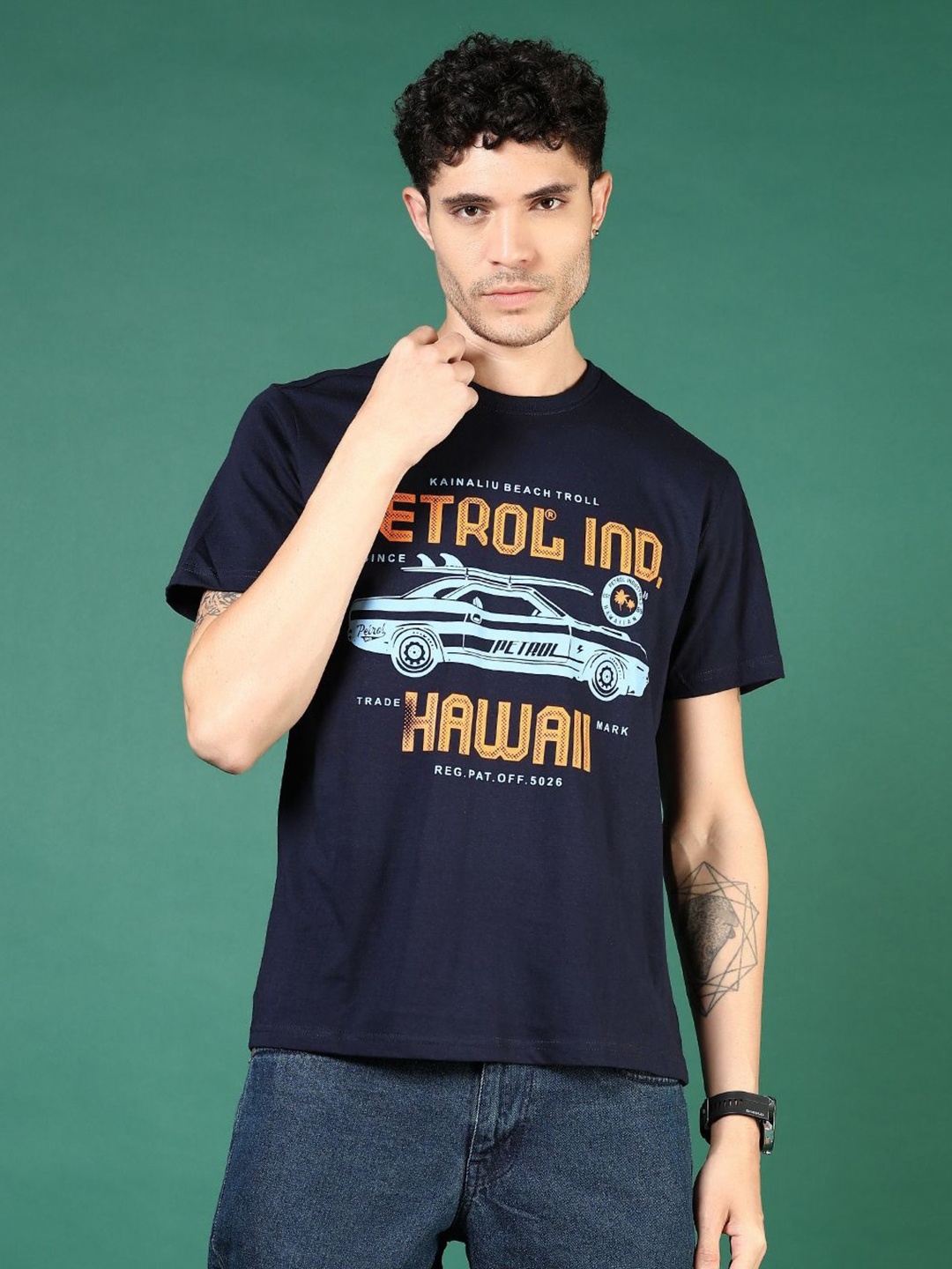 

V-Mart Men Graphic Printed Round Neck Cotton T-shirt, Navy blue