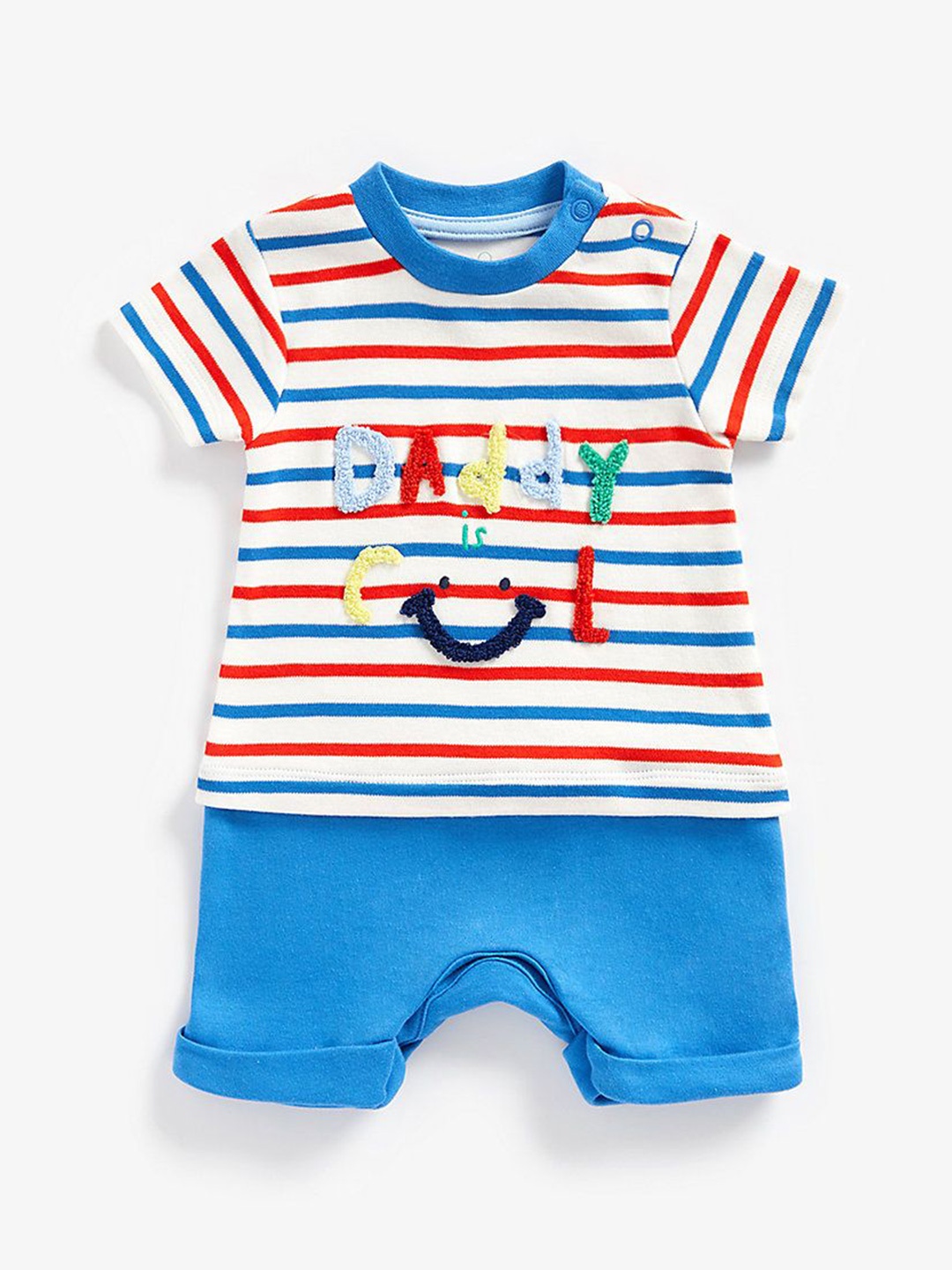 

mothercare Boys Printed Cotton Rompers, Blue