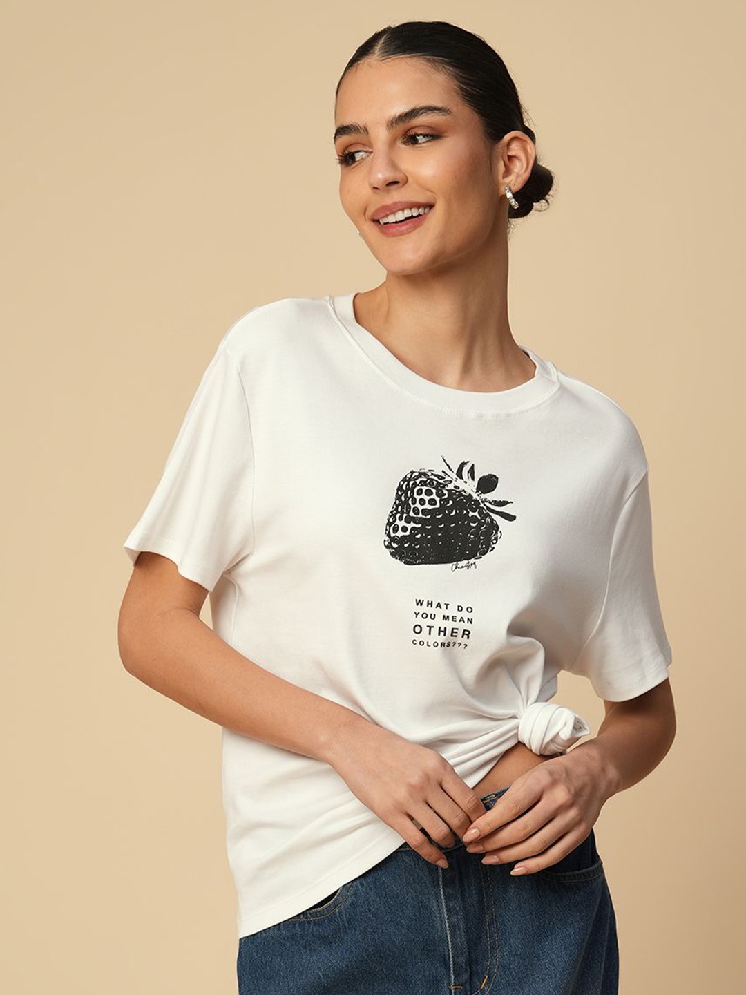 

Chemistry Women Graphic Printed Cotton Regular Top, White
