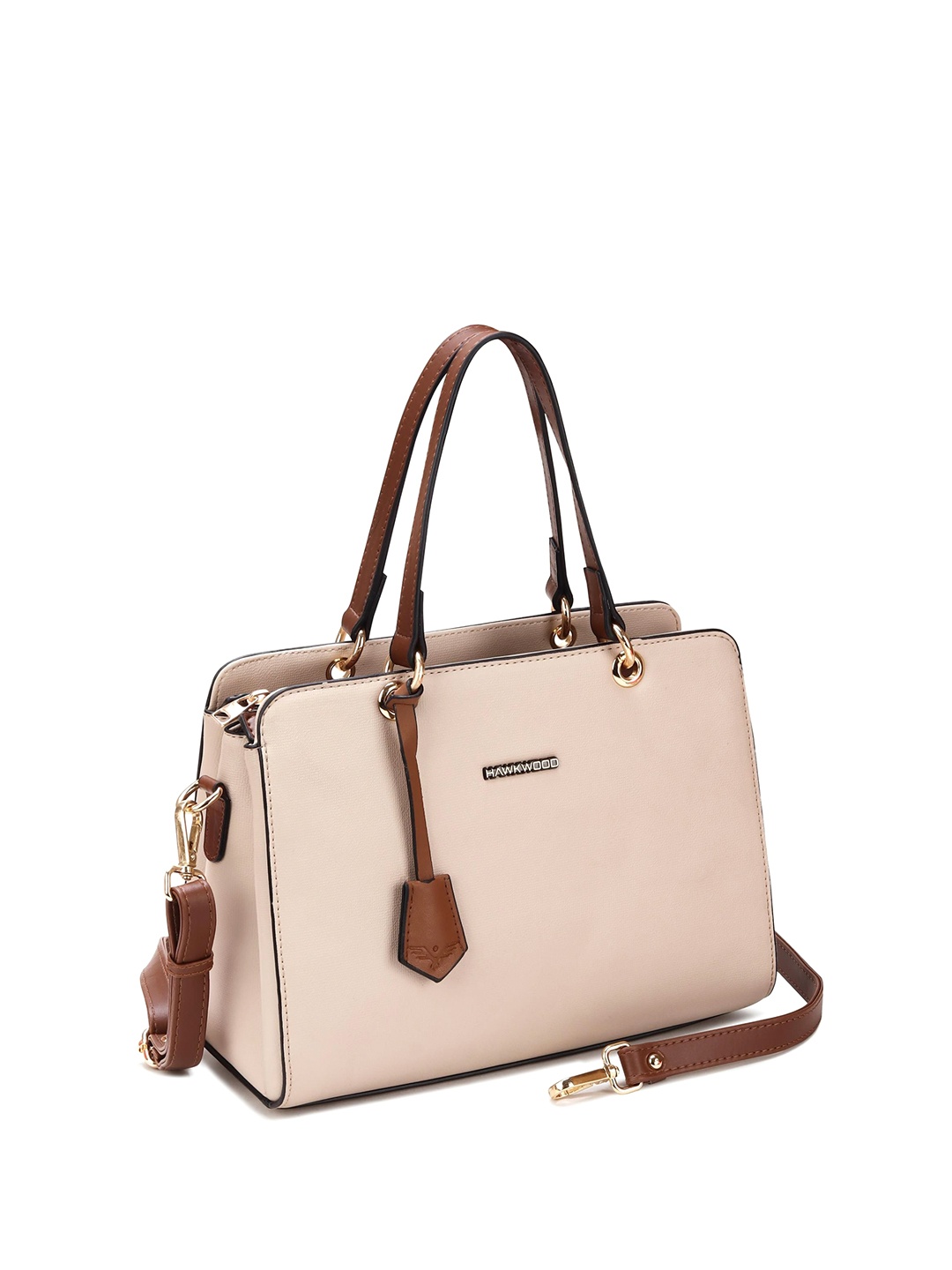 

PV STORE Leather Structured Handheld Bag with Tasselled, Beige