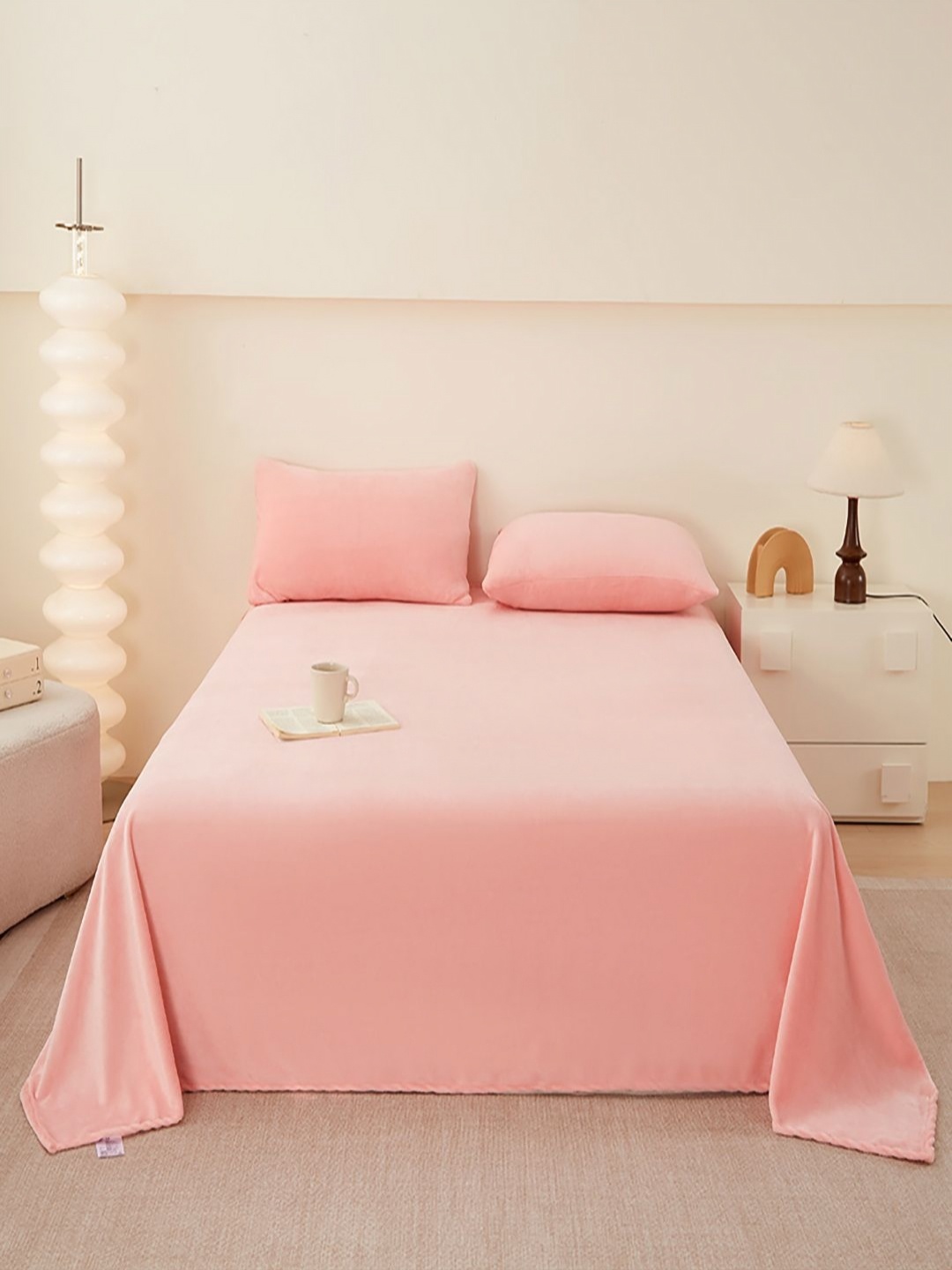 

JC HOME Pink 140 TC Single Bedsheet with 1 Pillow Covers