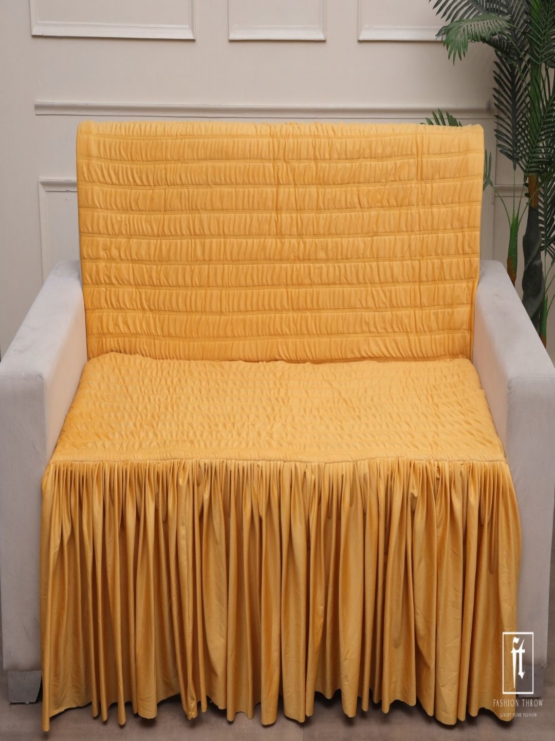 

Fashion Throw Yellow Self Design Velvet 3 Seater Sofa Cover