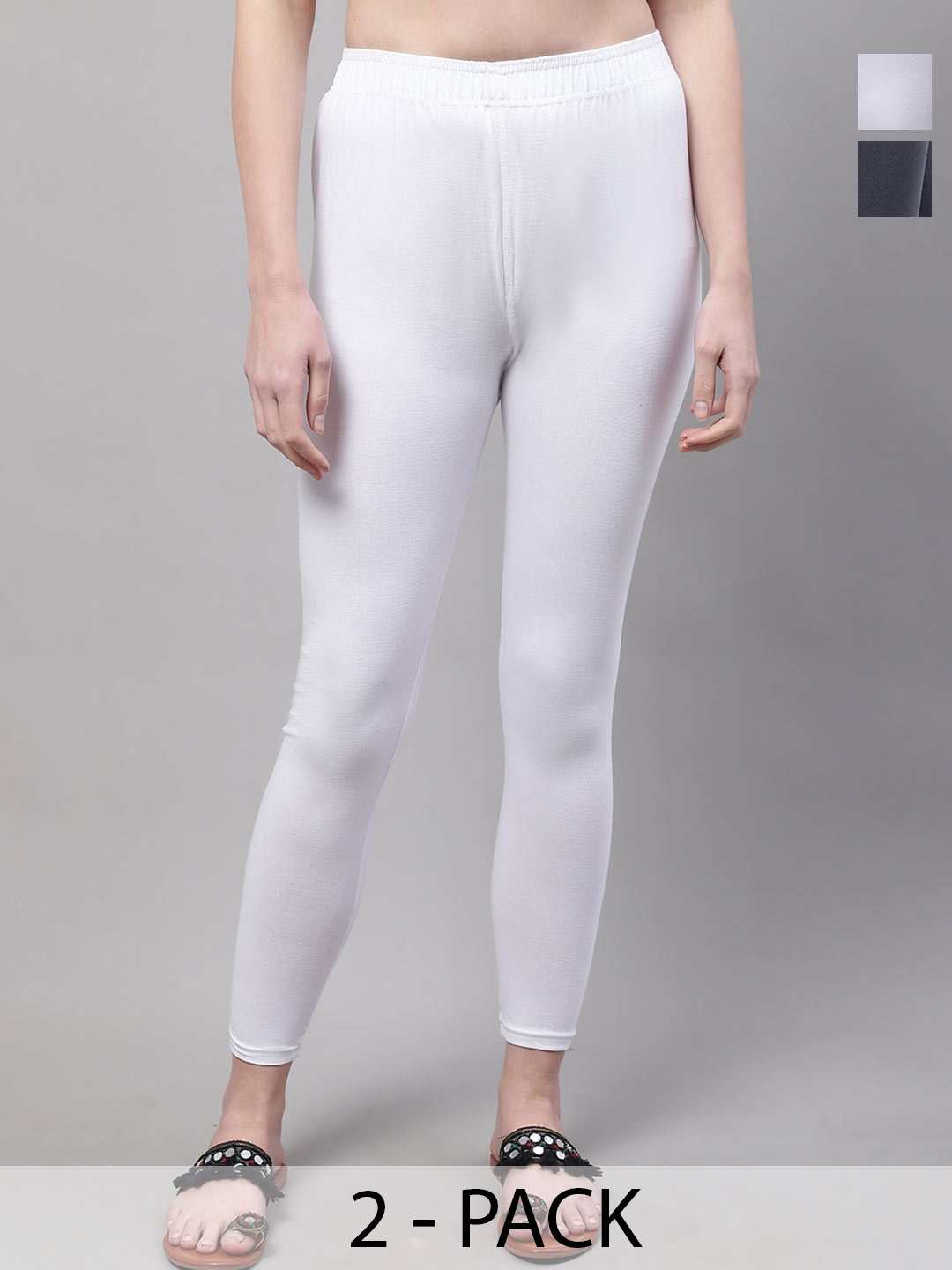 

Valles365 by S.C. Pack Of 2 Cotton Mid-Rise Ankle-Length Leggings, White