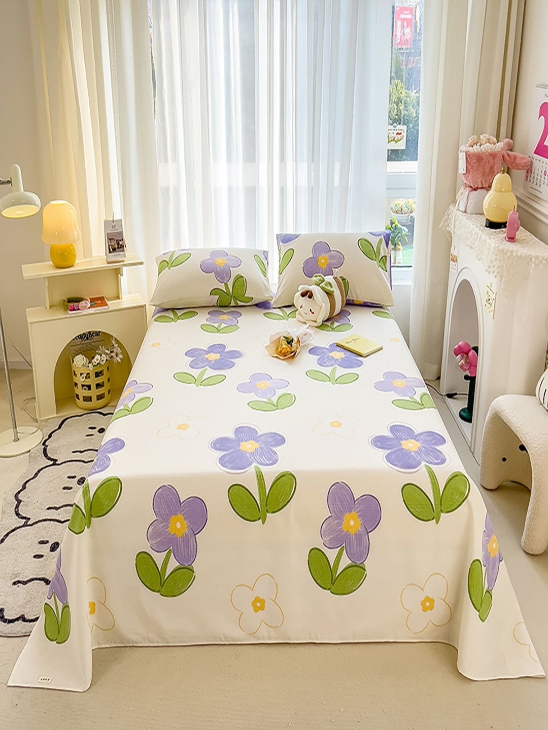 

JC HOME Blue & Green Floral Printed 140 TC Single Bedsheet Set 1.60 m x 2.30 m