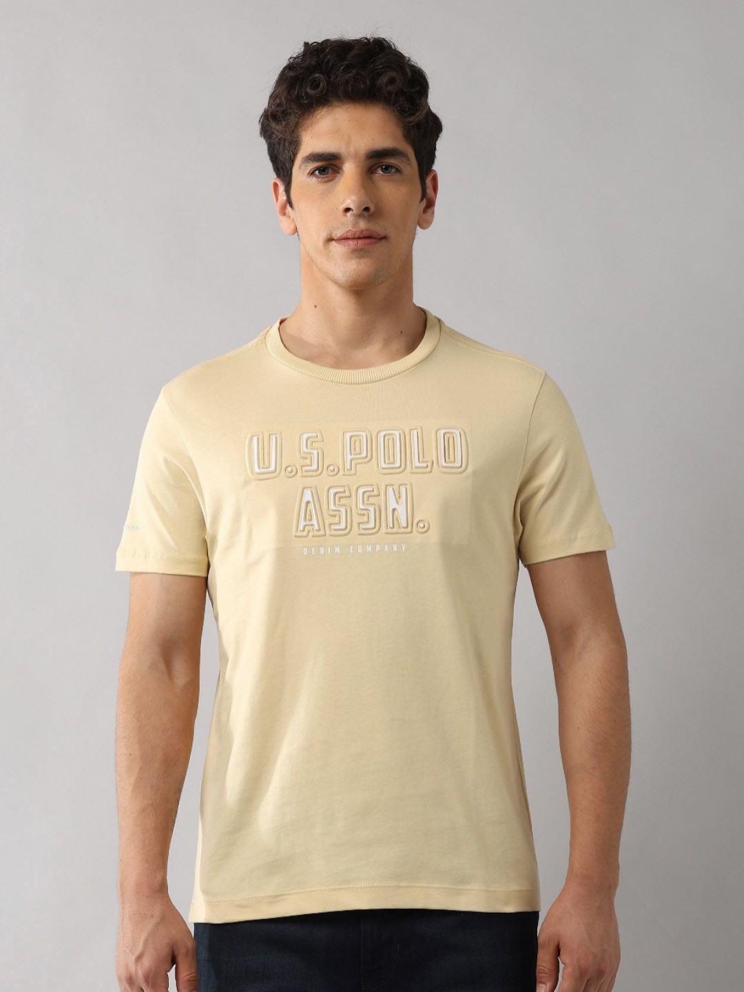 

U.S. Polo Assn. Denim Co. Men Solid Round Neck Cotton T-shirt, Yellow