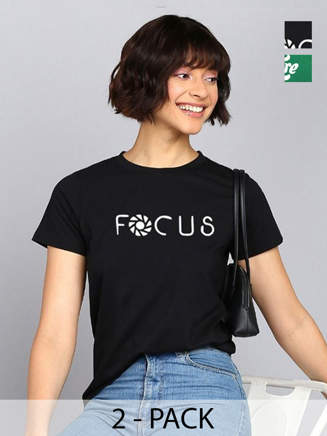 

Adyavastram Women Pack Of 2 Typography Printed Round Neck Cotton T-shirts, Black