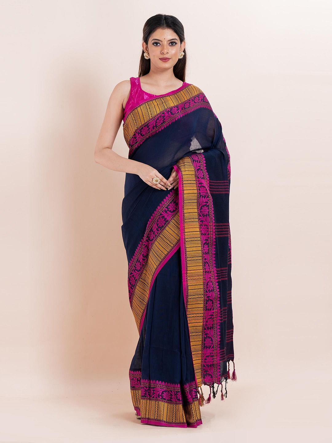

PUKU Woven Design Pure Cotton Saree, Blue