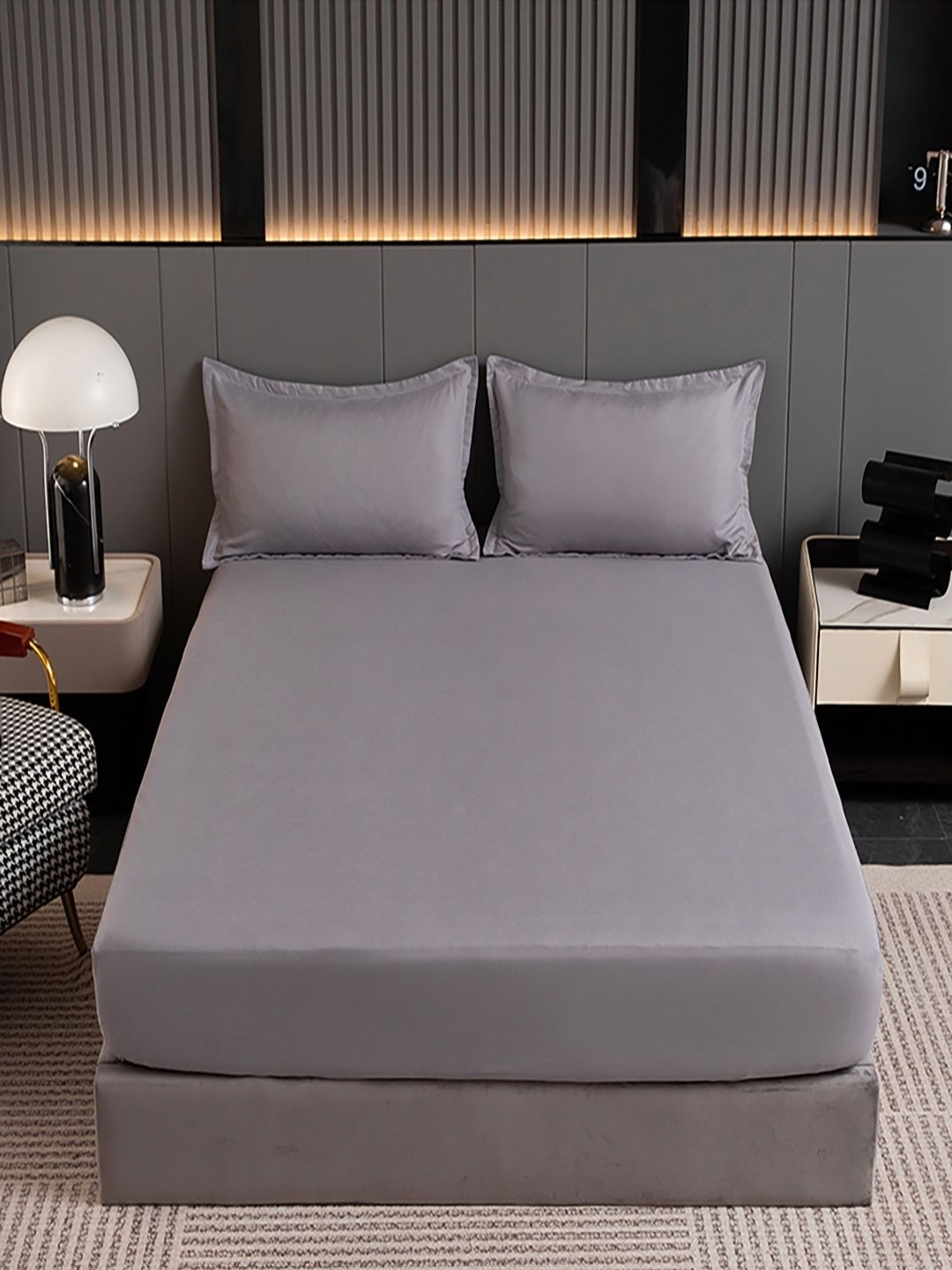 

JC HOME Grey Polycotton 140 TC Fitted King Bedsheet Set 1.8 m x 2.0 m