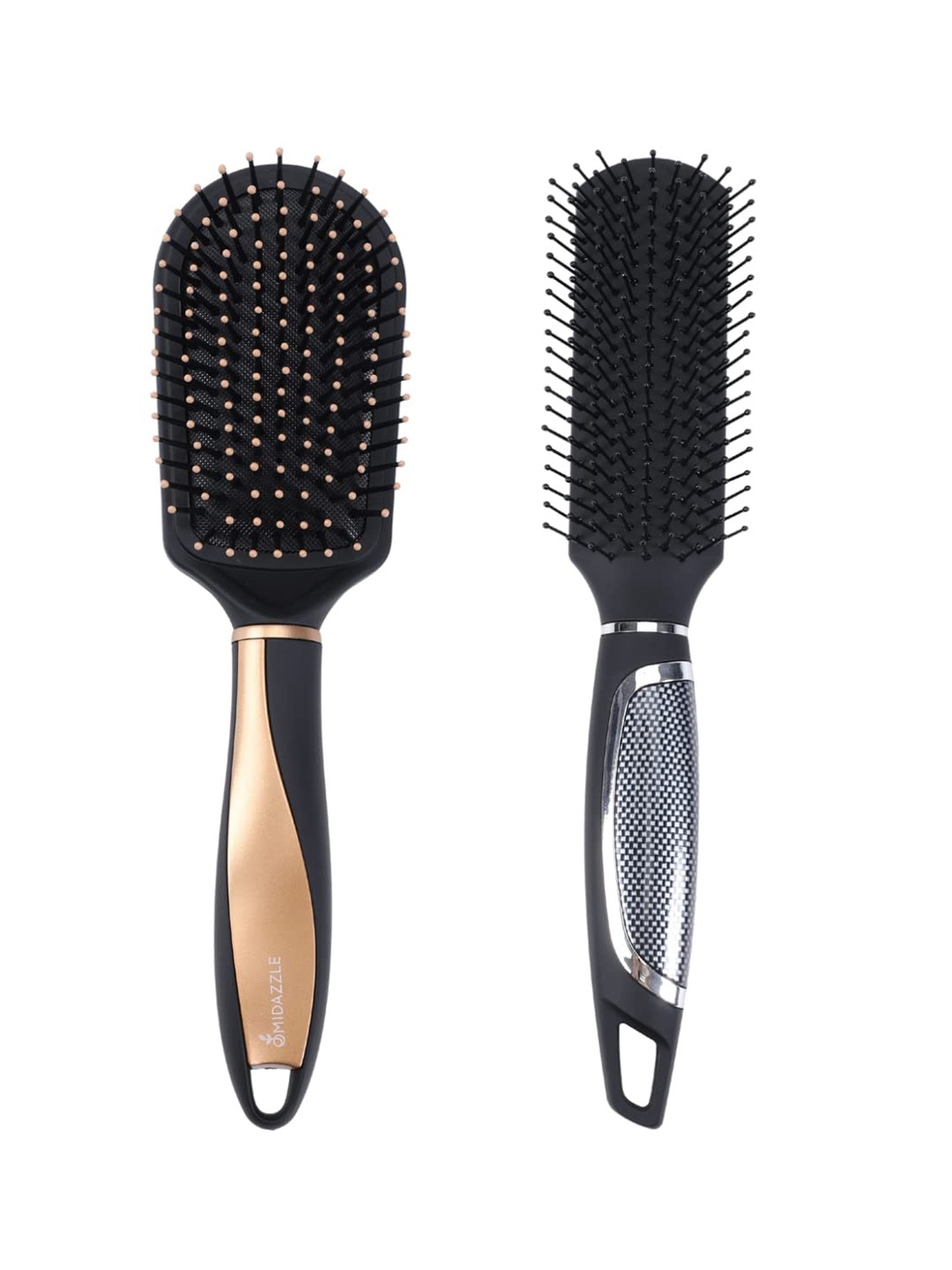 

Omidazzle Set Of 2 Premium Paddle Cushioned & Flat Hair Brush - Black