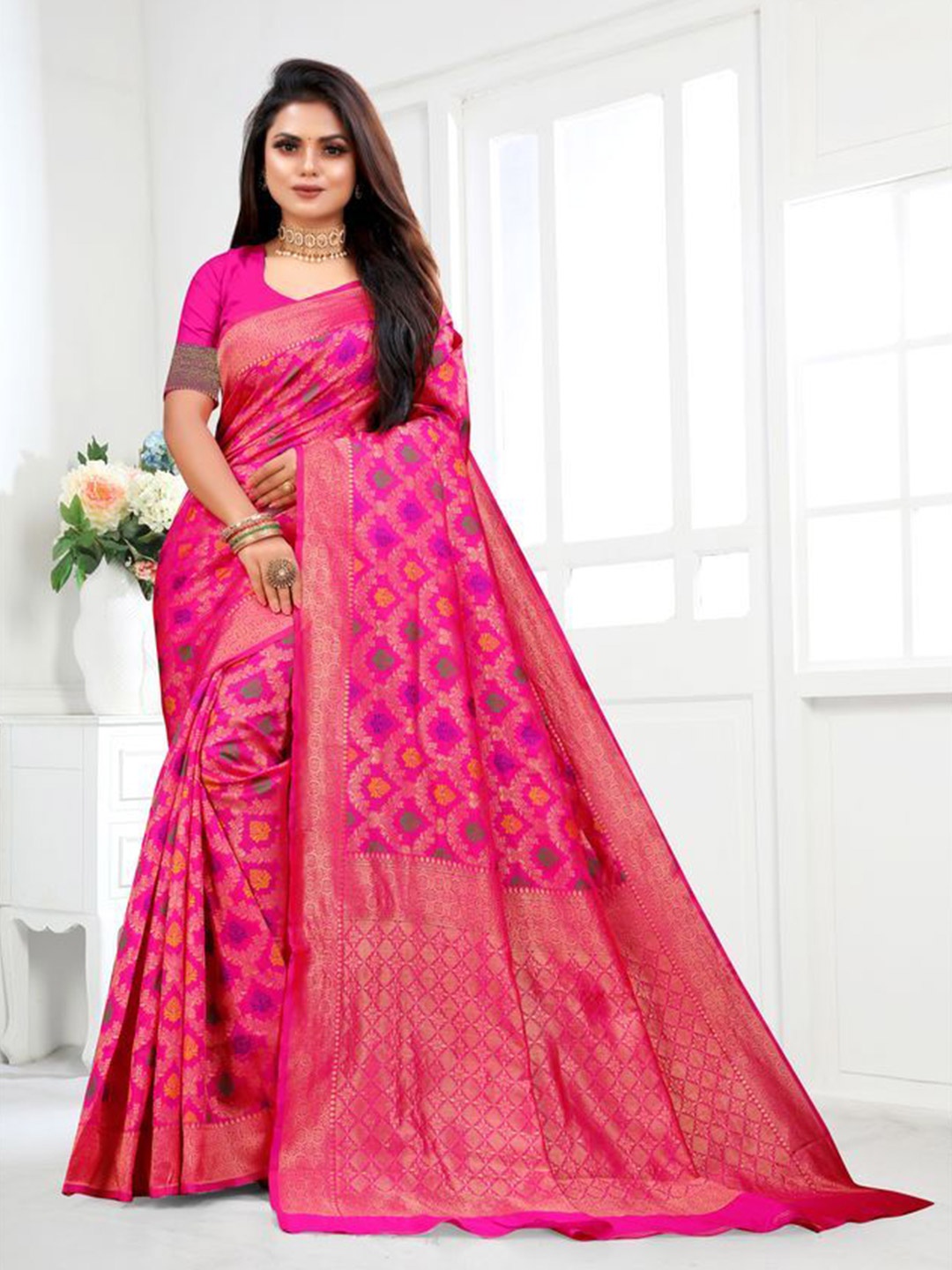 

Exclusiva Woven Design Zari Banarasi Saree, Pink