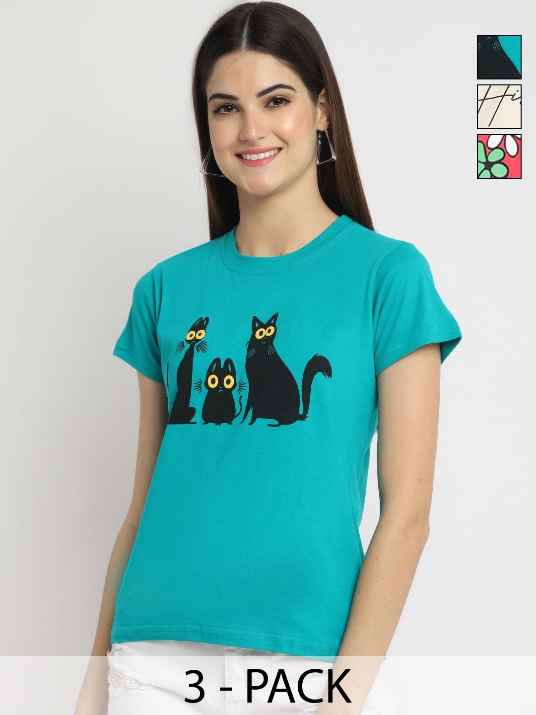 

Dreambe Pack Of 3 Typographic Printed Round Neck T-shirt, Green