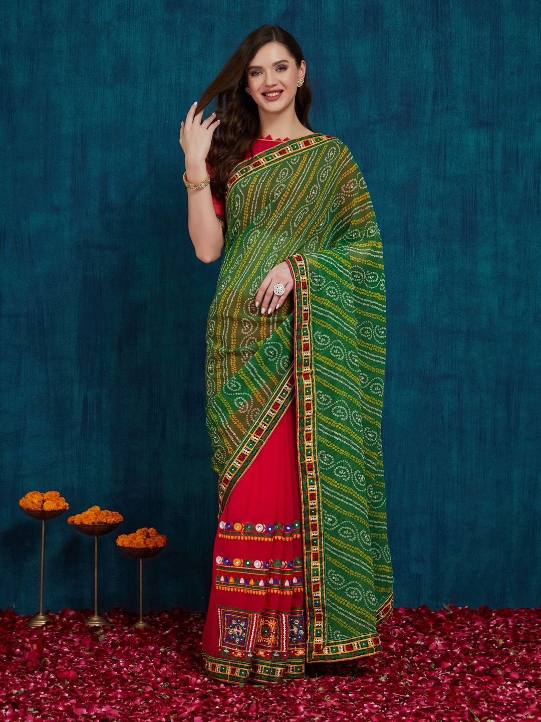 

RAJGRANTH Embroidered Pure Georgette Bandhani Saree, Pink
