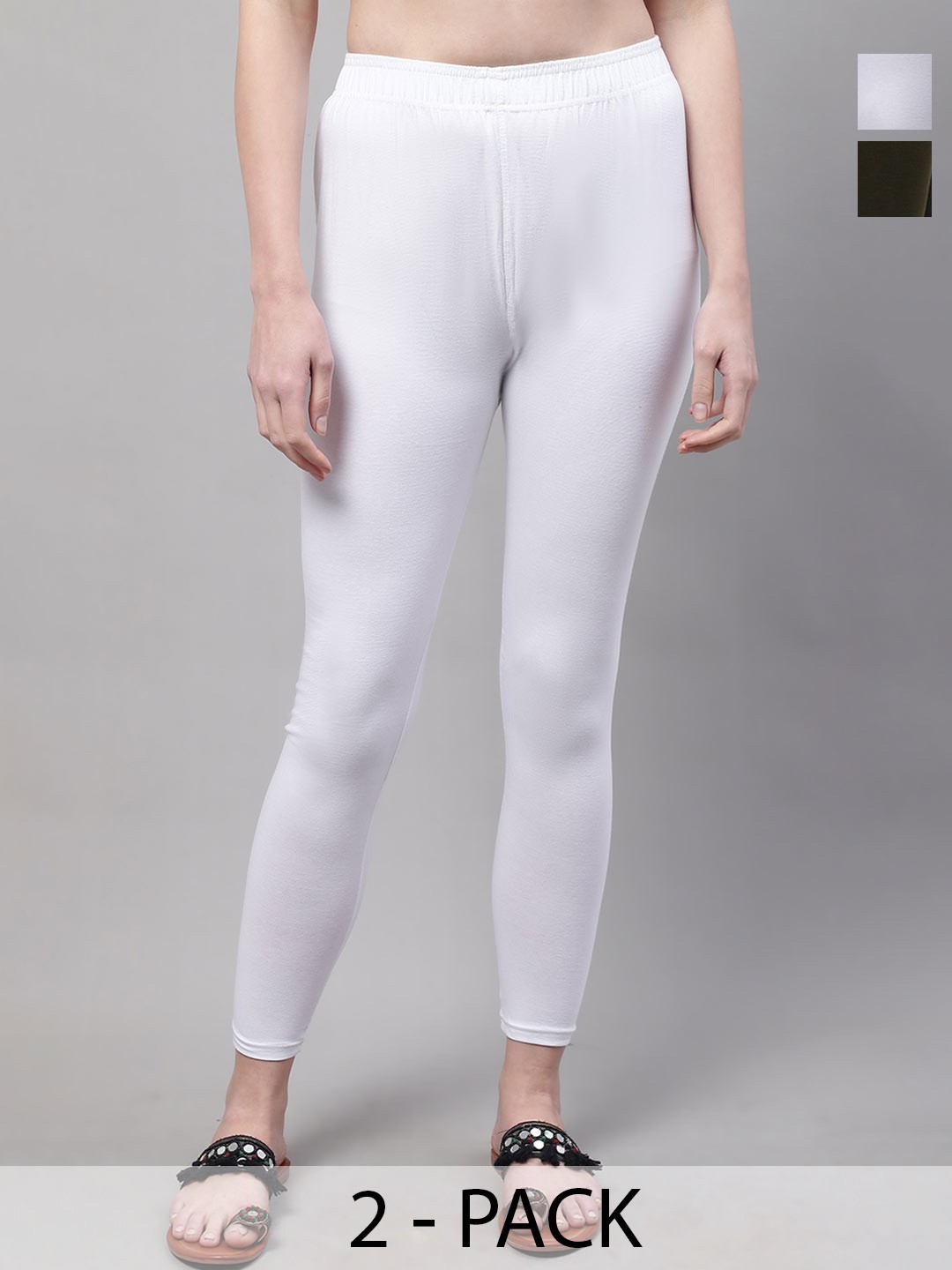 

Valles365 by S.C. Women Pack Of 2 Cotton Mid-Rise Ankle-Length Leggings, White