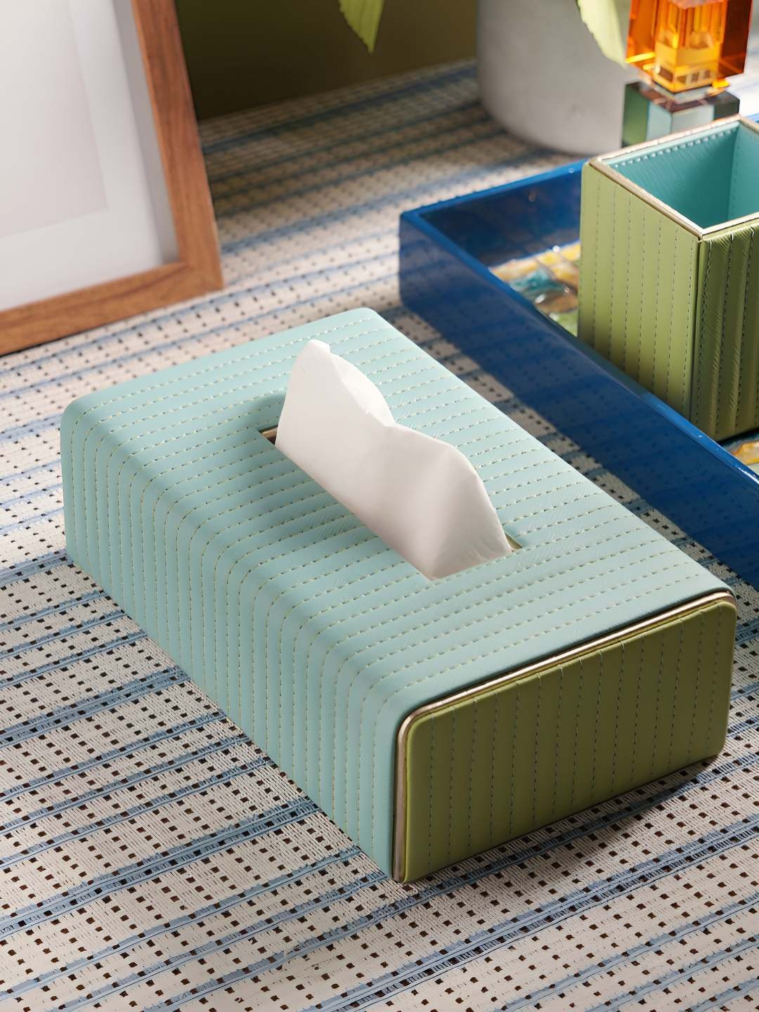 

Pure Home and Living Blue & Green Leather Tissue Holder