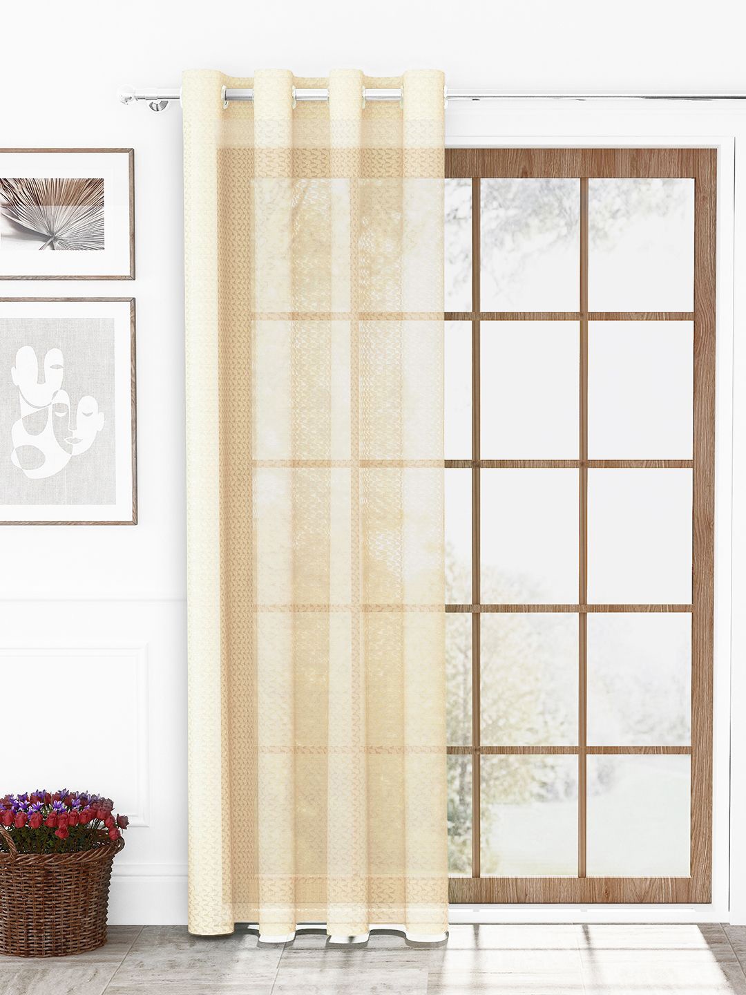 

Story@home Serene Cream-Coloured Self Design Sheer Door Curtain