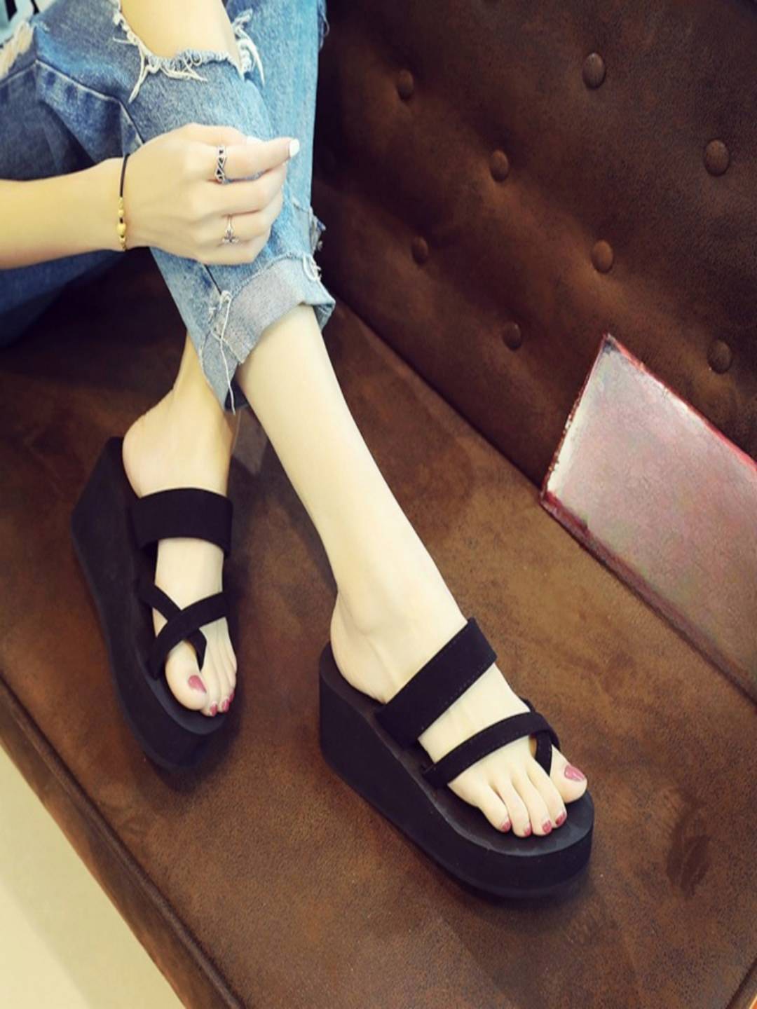 

Baespice Suede Wedge Sandals, Black