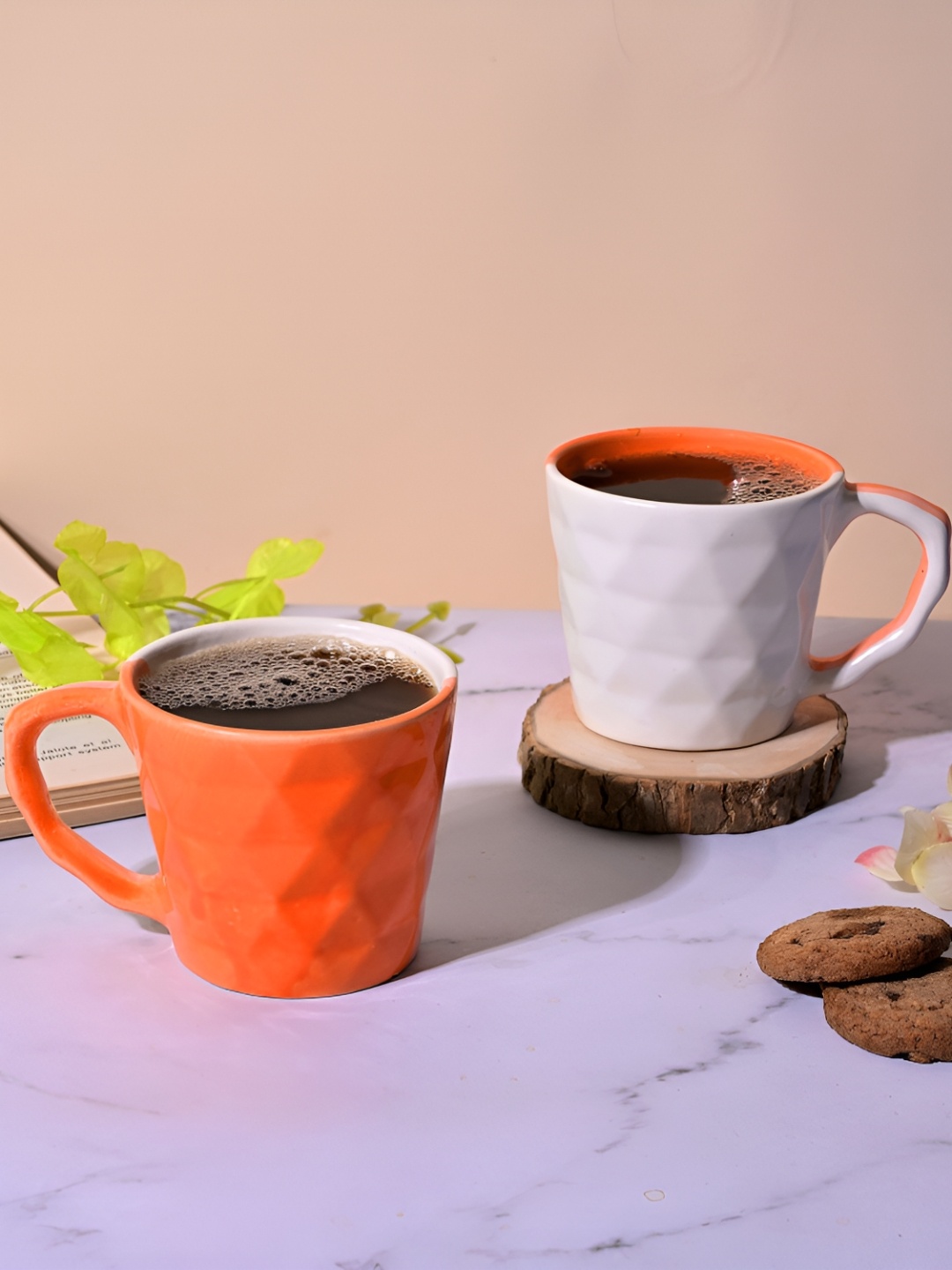 

Storepedia White & Orange Textured 2 Piece Ceramic Matte Cups And Mugs