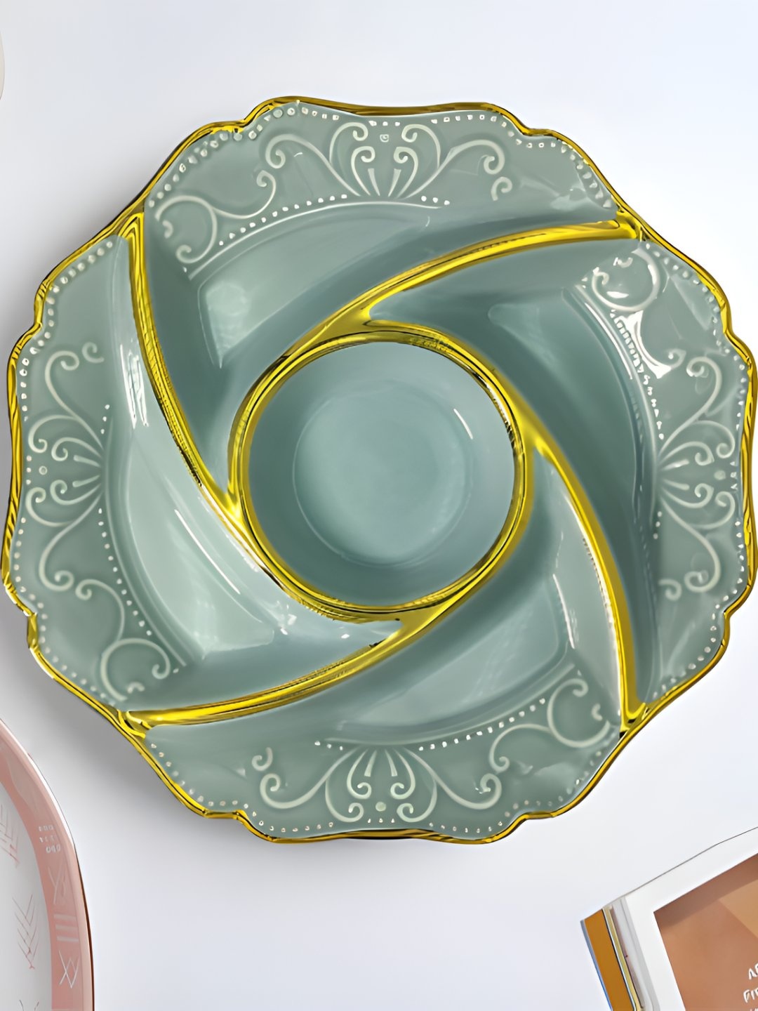 

LEMONTREE Blue & Gold Toned Ceramic Easy to Clean Food Platter