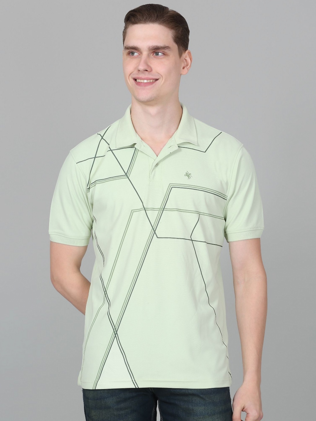 

Cantabil Men Abstract Printed Polo Collar T-shirt, Green