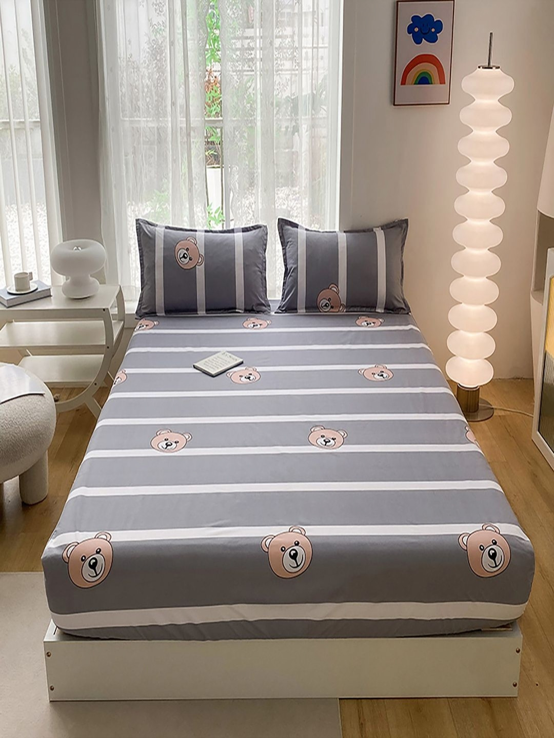 

JC HOME Grey Cartoon Characters Printed 140 TC Single Bedsheet Set-2.00 m x 1.20 m