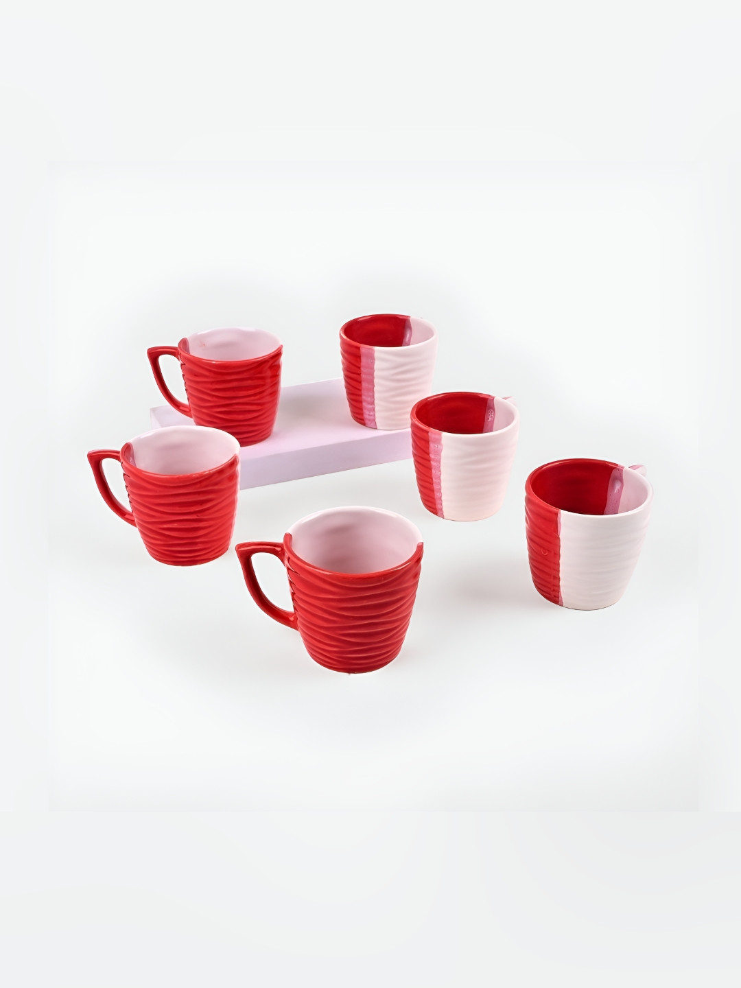 

Storepedia White & Red 6 Pieces Textured Ceramic Matte Cups 150ml Each