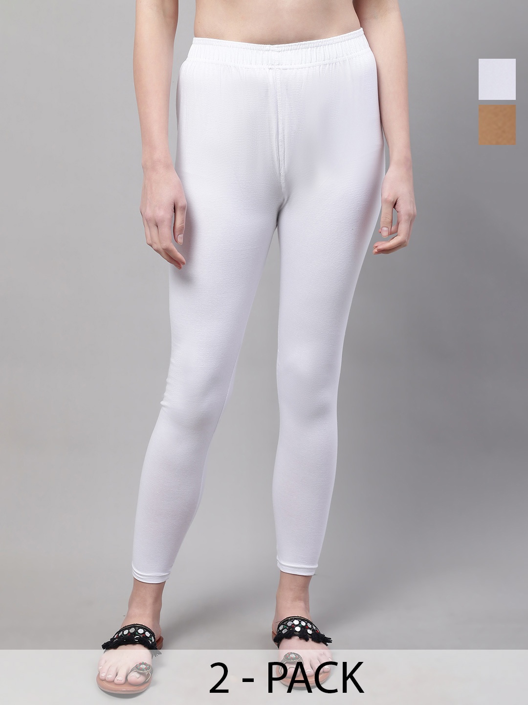

Valles365 by S.C. Women Pack Of 2 Cotton Mid-Rise Ankle-Length Leggings, White