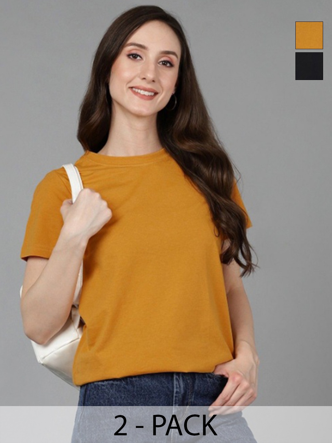 

Adyavastram Women Pack Of 3 Round Neck Solid T-shirts, Mustard