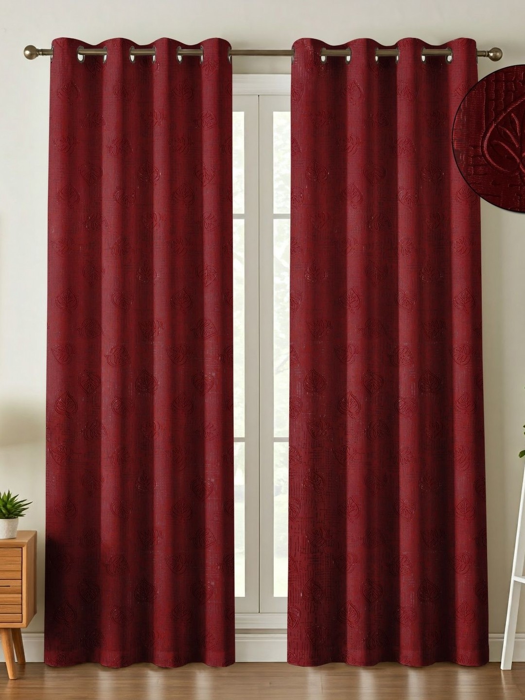 

Galaxy Home Decor Maroon Set of 2 Floral Room Darkening Window Curtain