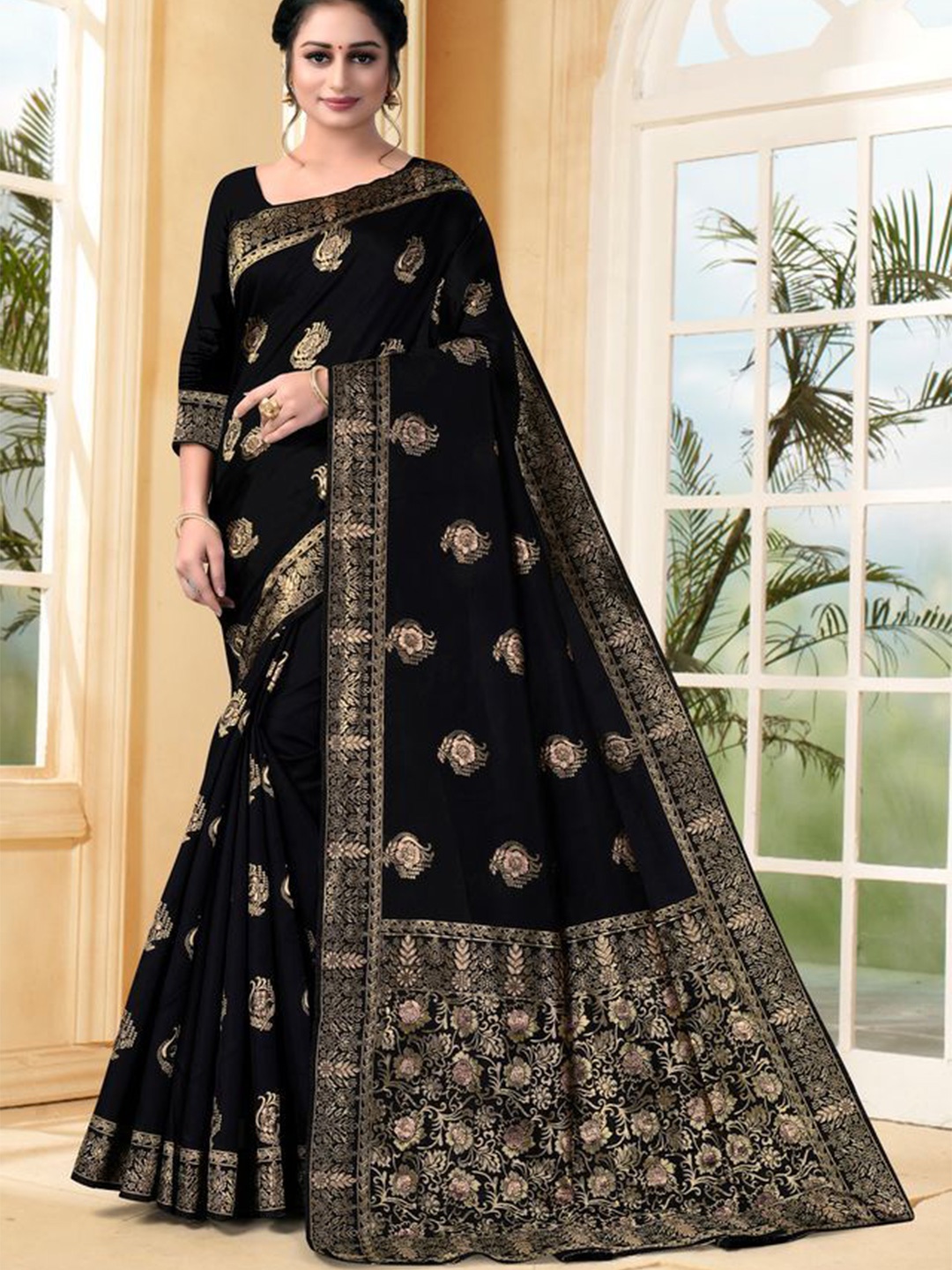 

Exclusiva Woven Design Zari Banarasi Saree With Unstitched Blouse, Black