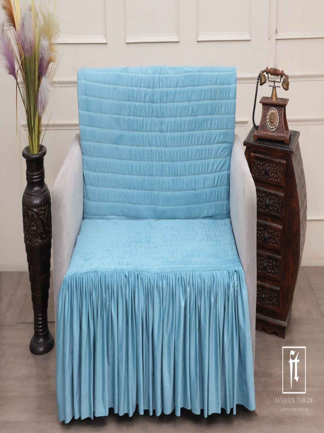

Fashion Throw Turquoise Blue Self Design Velvet 2 Seater Sofa Cover