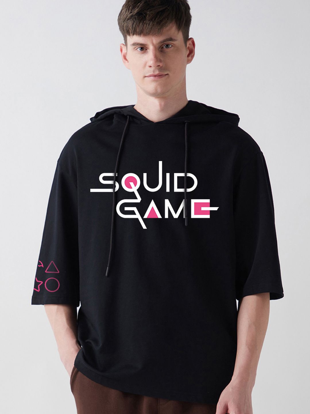 

Bewakoof Heavy Duty Men Typography Printed Hooded Cotton Oversized T-shirt, Black