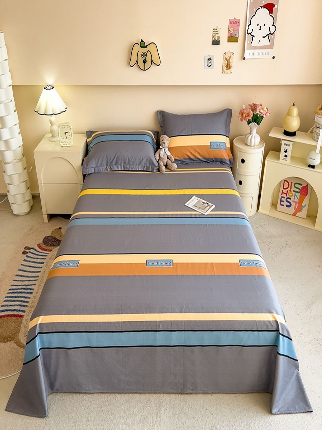 

JC HOME Grey & Brown Striped 220 TC King Bedsheet Set 2.0 m x 2.3 m