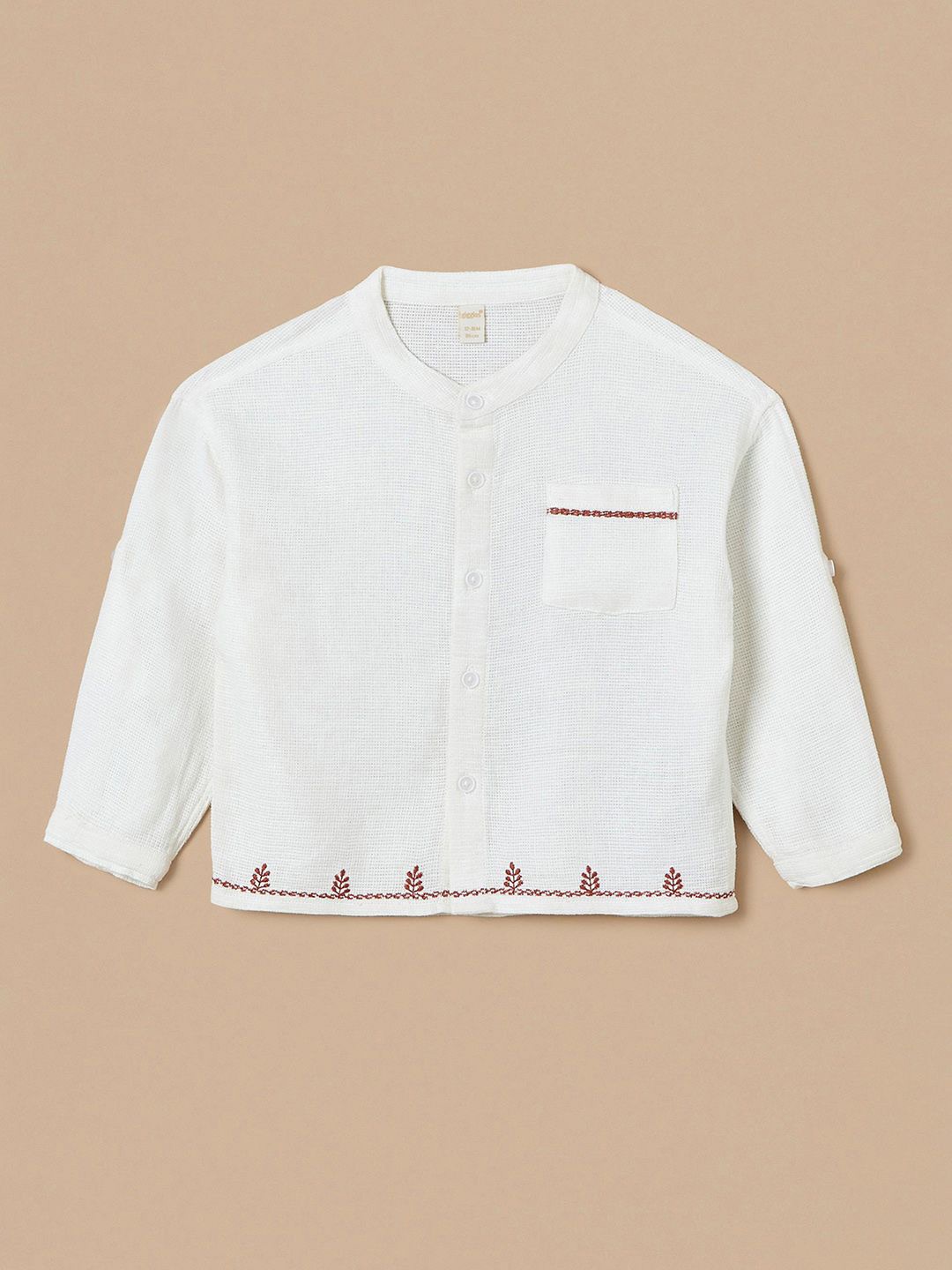 

Giggles by Babyshop Boys Mandarin Collar Solid Cotton Casual Shirt, Cream