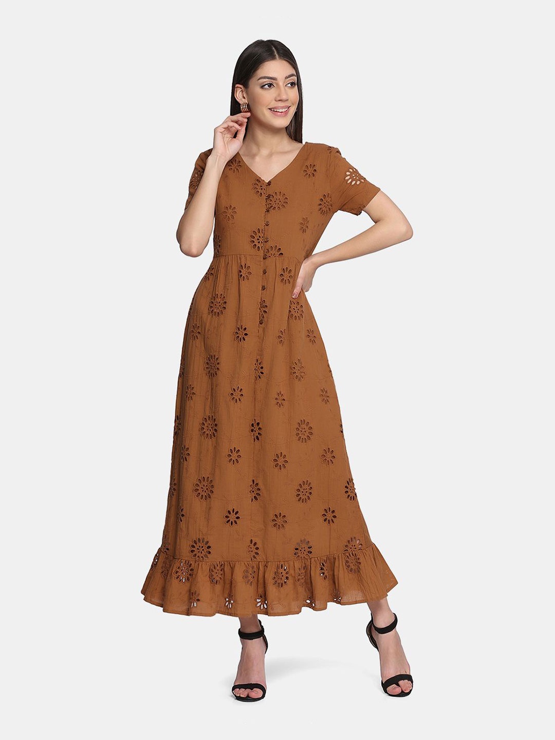 

KALINI Floral Print A-Line Maxi Dress, Brown