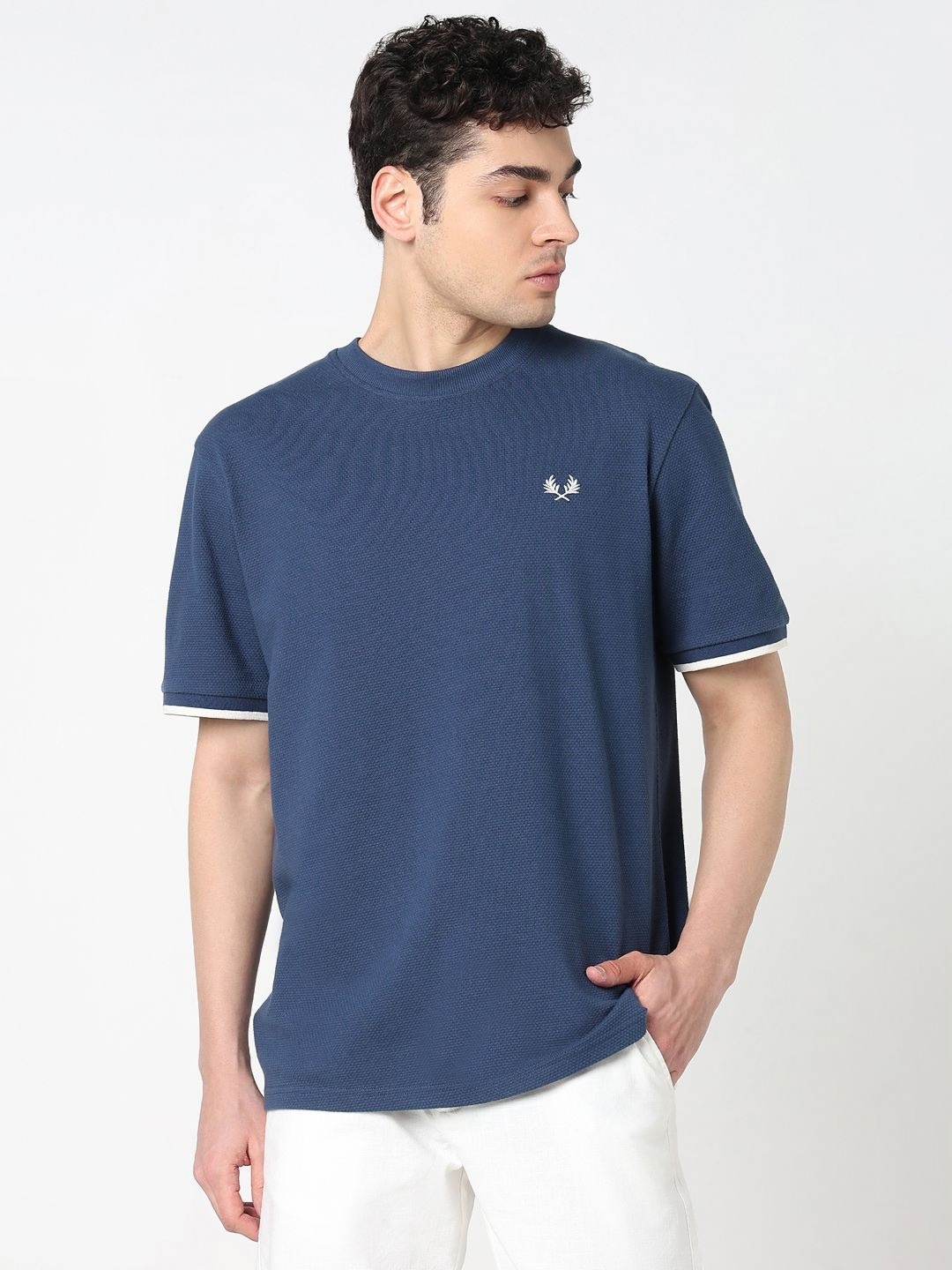 

R&B Men Relaxed Fit Graphic Printed Cotton T-shirt, Navy blue