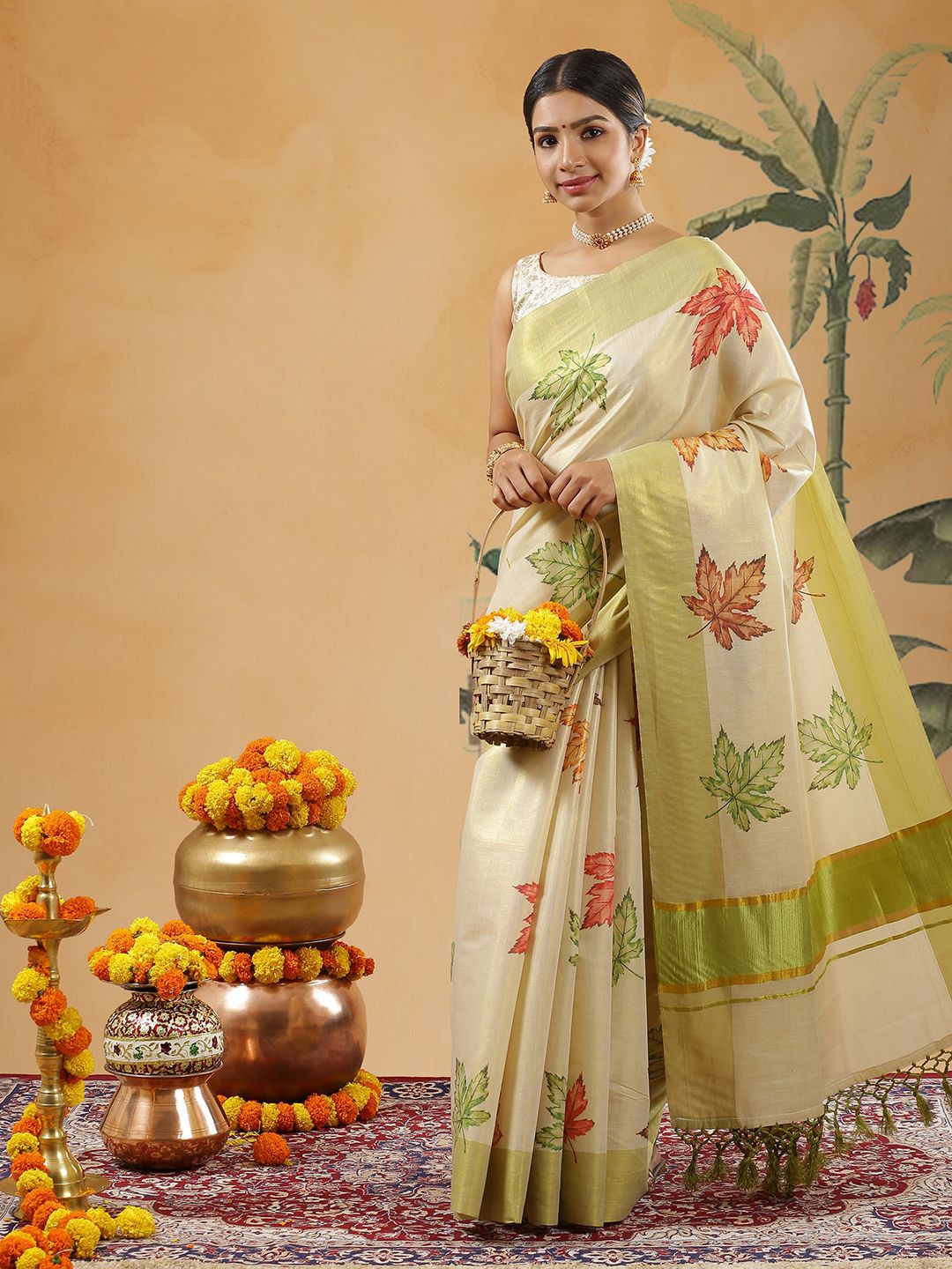 

Kalyan Silks Ethnic Motifs Zari Kasavu Saree, Gold