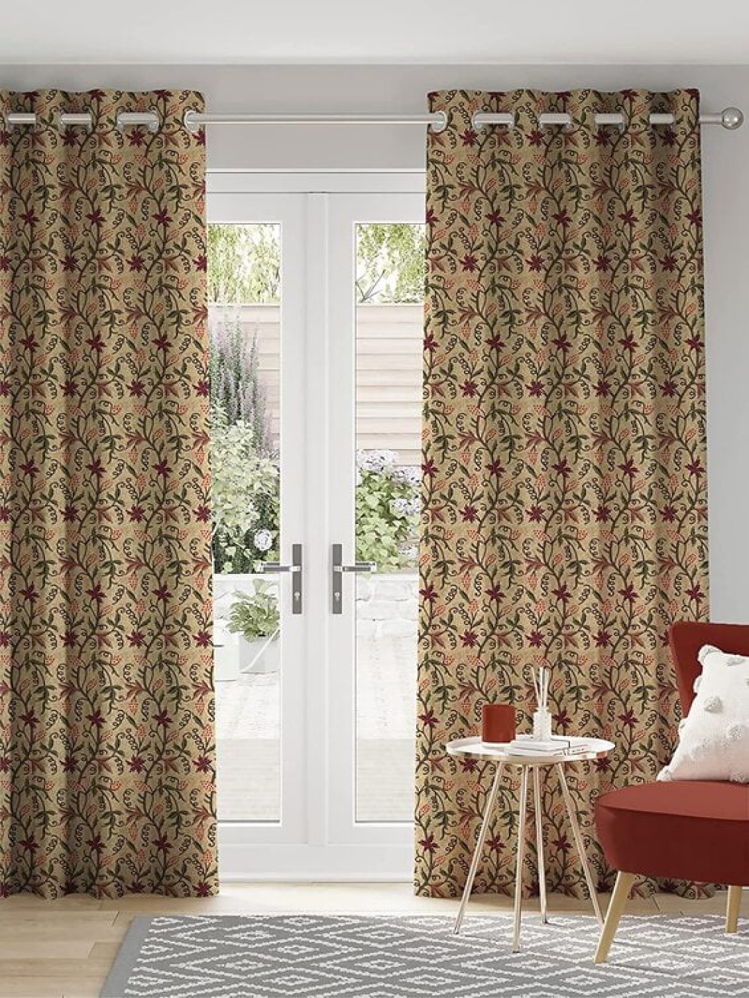 

CASABLEU Brown Set of 2 Geometric Long Door Curtain