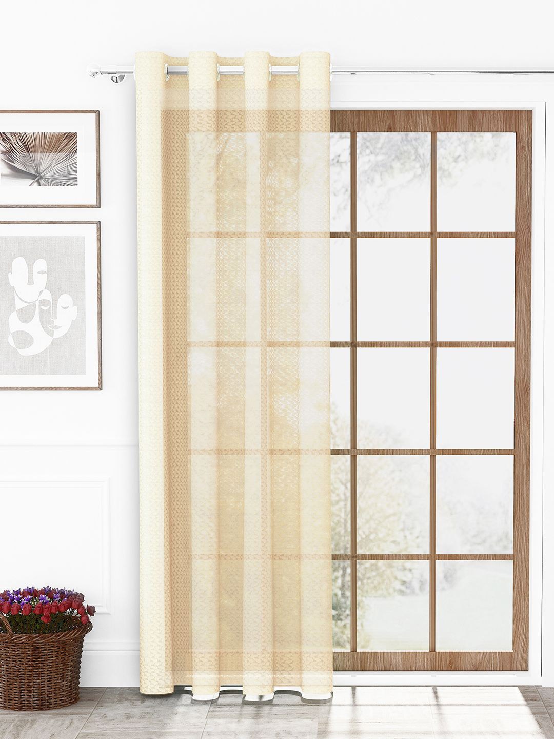 

Story@home Serene Cream-Coloured Self Design Sheer Long Door Curtain