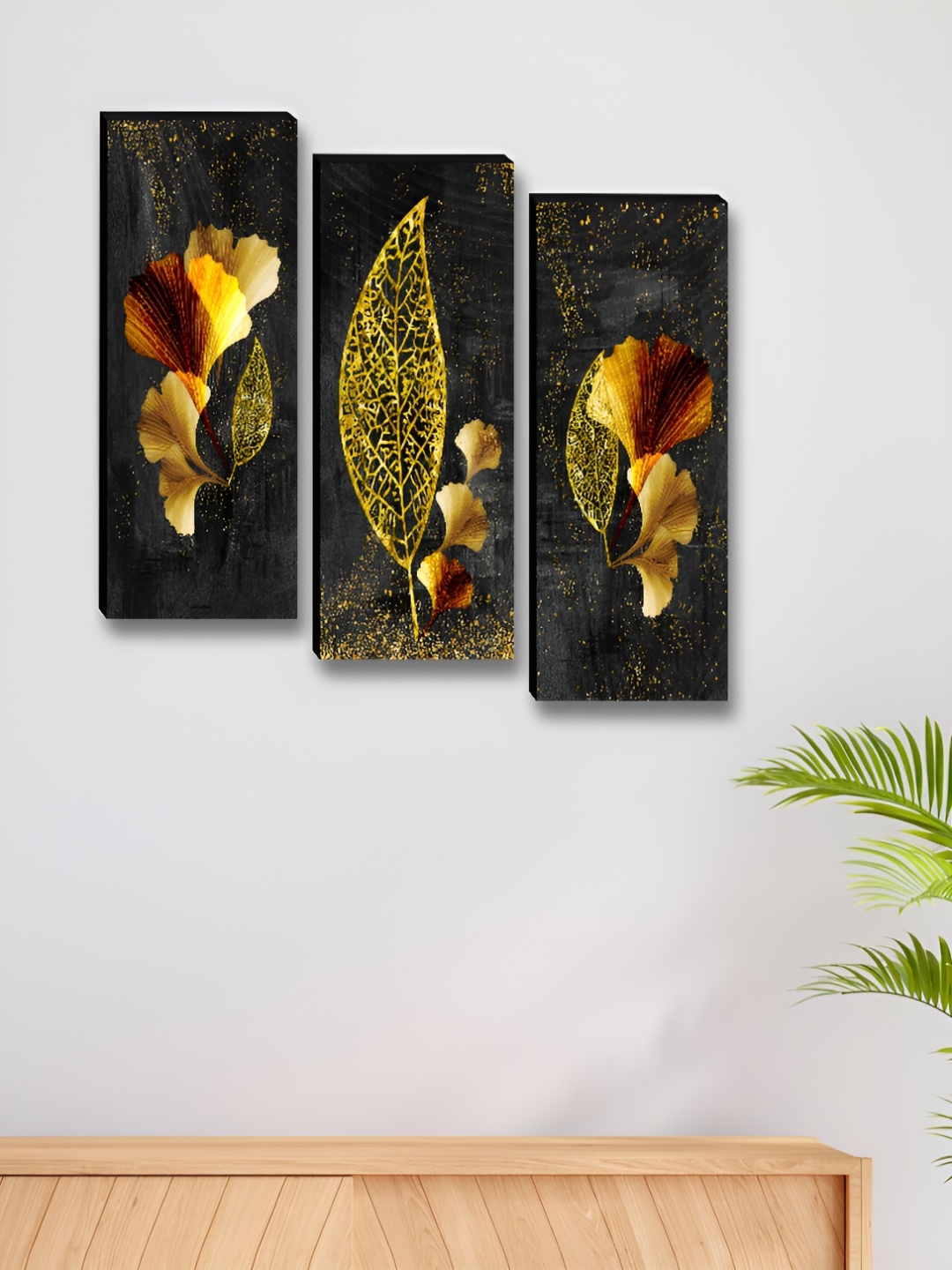 

Myntra Elegant Homes Black & Green 3 Pieces Leafs Printed Wooden Wall Paintings