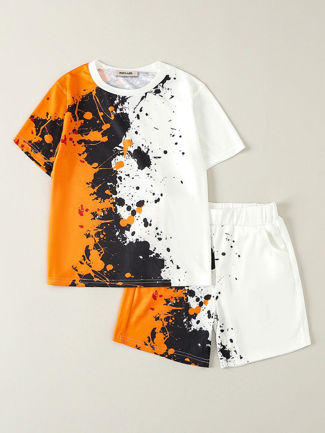 

INCLUD Boys Abstract Printed T-shirt with Shorts, Orange