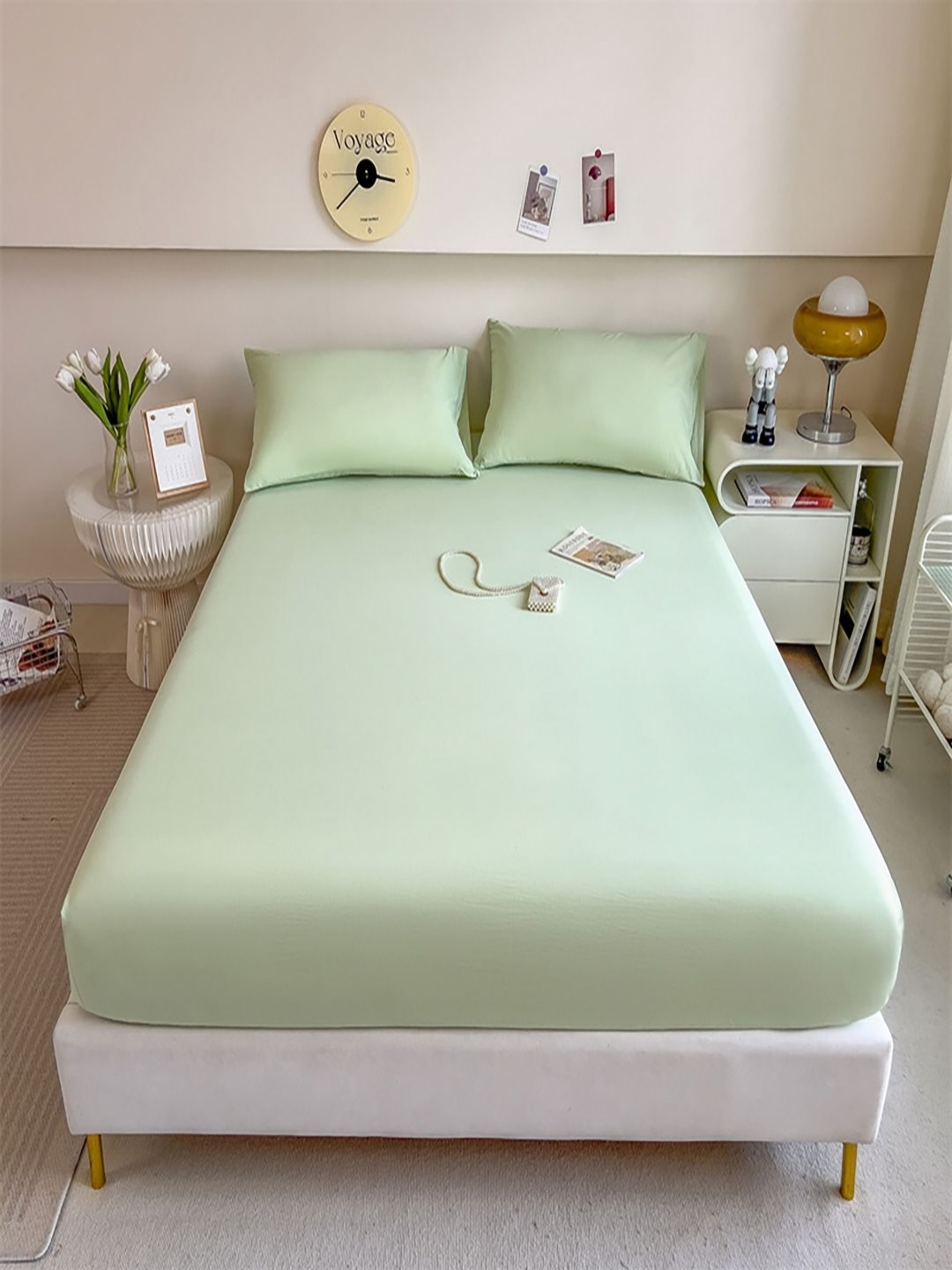 

JC HOME Green 220 TC Pure Cotton Fitted King Bedsheet Set 2 m x 1.8 m
