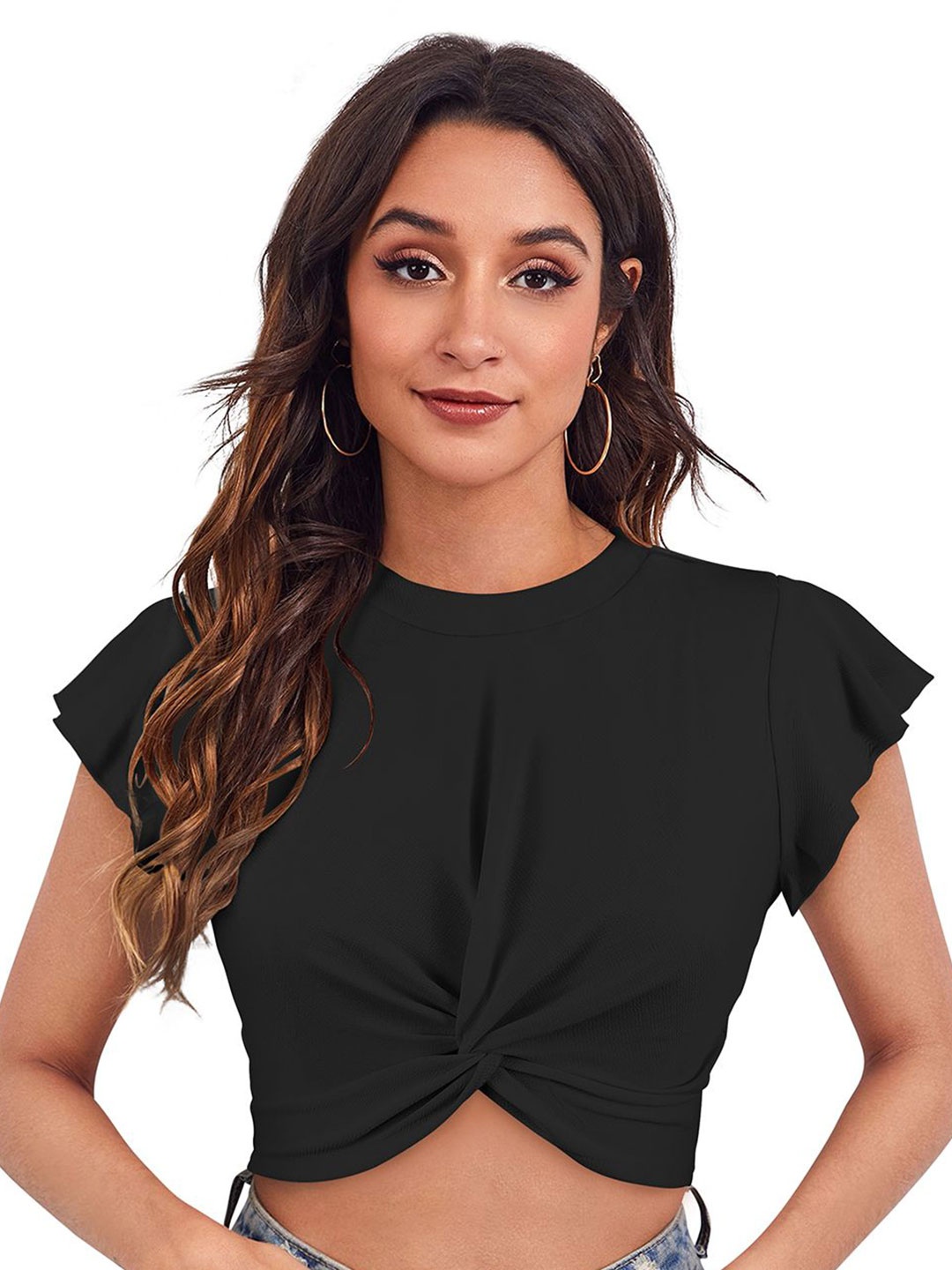 

S.K.C Women Fitted Crop Top, Black