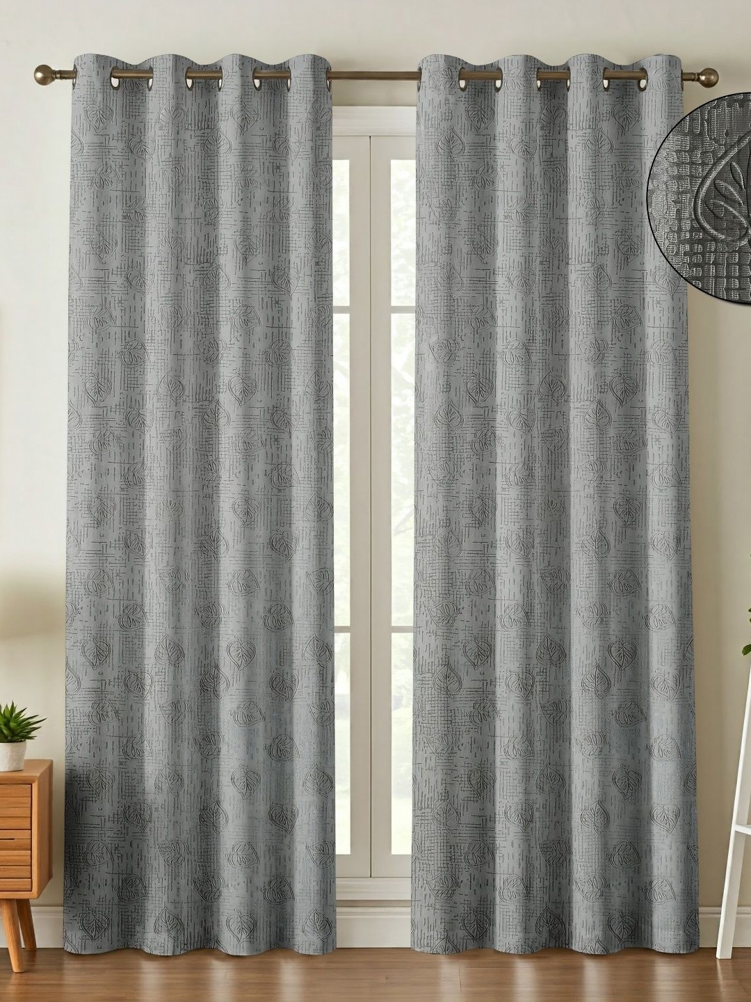 

Galaxy Home Decor Grey Set of 2 Floral Room Darkening Window Curtain