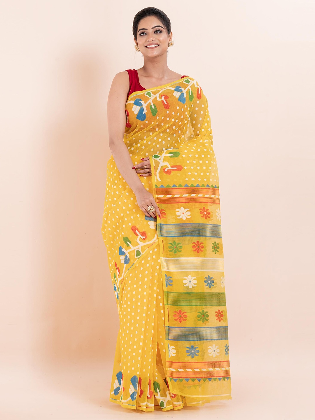 

PUKU Ethnic Motifs Jamdani Saree, Yellow