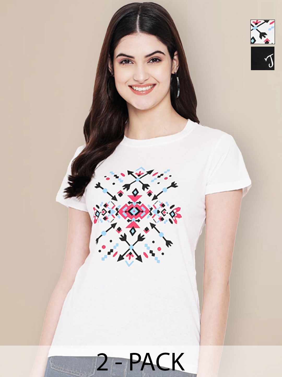 

GLOBAL NOMAD Pack Of 2 Printed Cotton T-shirts, White