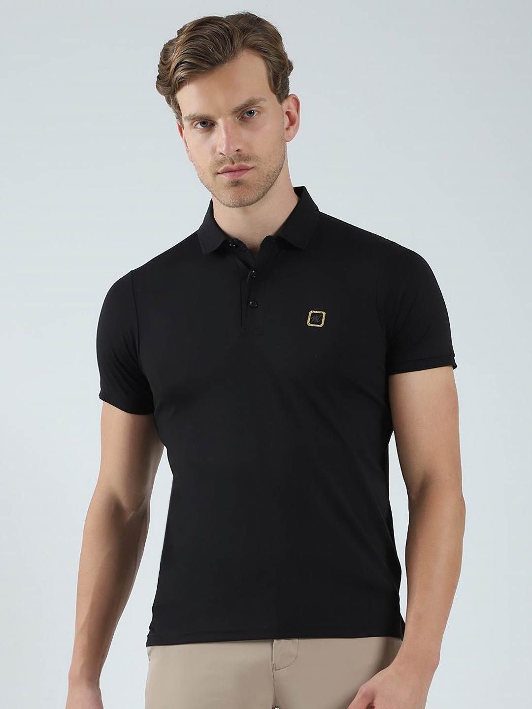 

Monte Carlo Men Solid Polo Collar Cotton T-shirt, Black