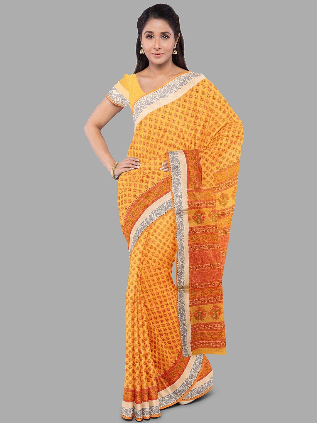 

The Chennai Silks Ethnic Motifs Pure Cotton Chanderi Saree, Yellow