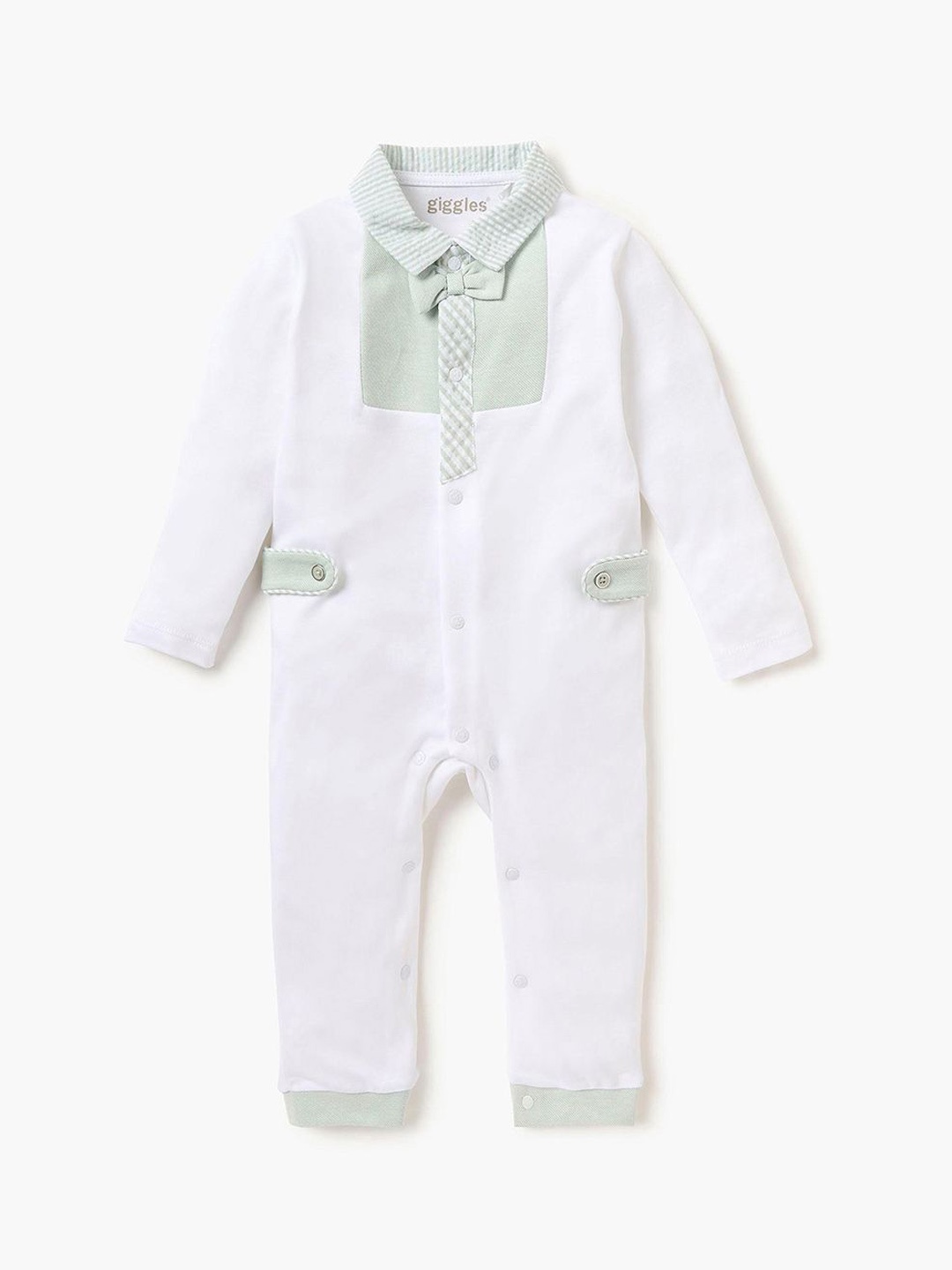 

Giggles by Babyshop Infant Boys Shirt Collar Neck Rompers, White