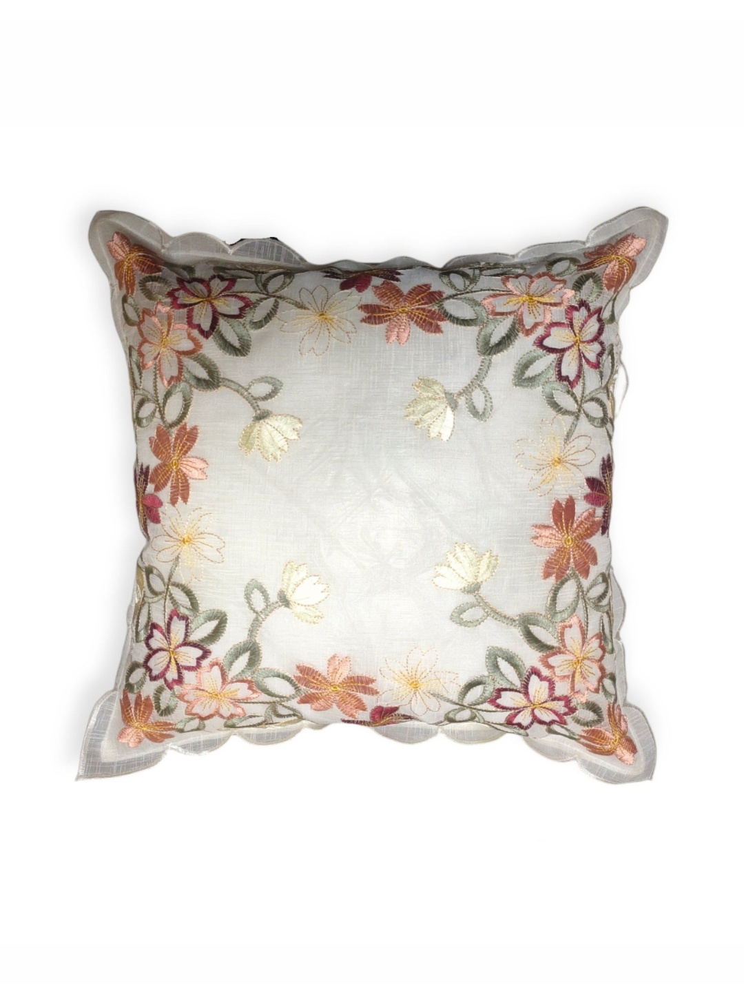 

TANLOOMS Maroon & White Floral Embroidered Square Cushion Covers